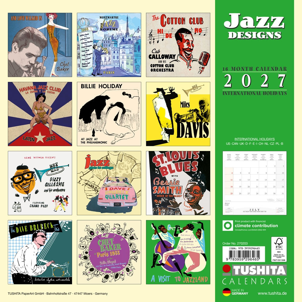 2027 Jazz Designs - Square Wall Calendar