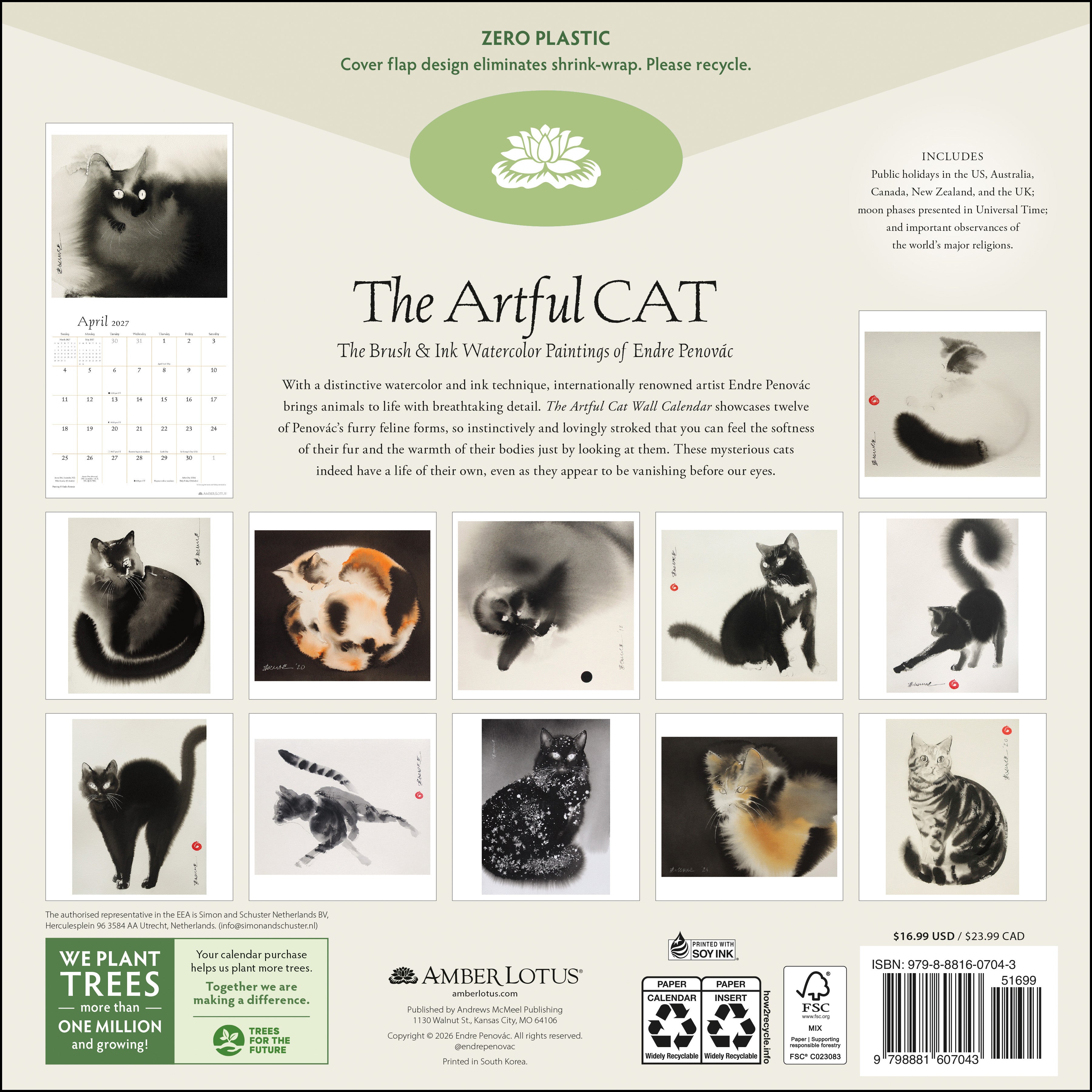 2027 Artful Cat - Square Wall Calendar