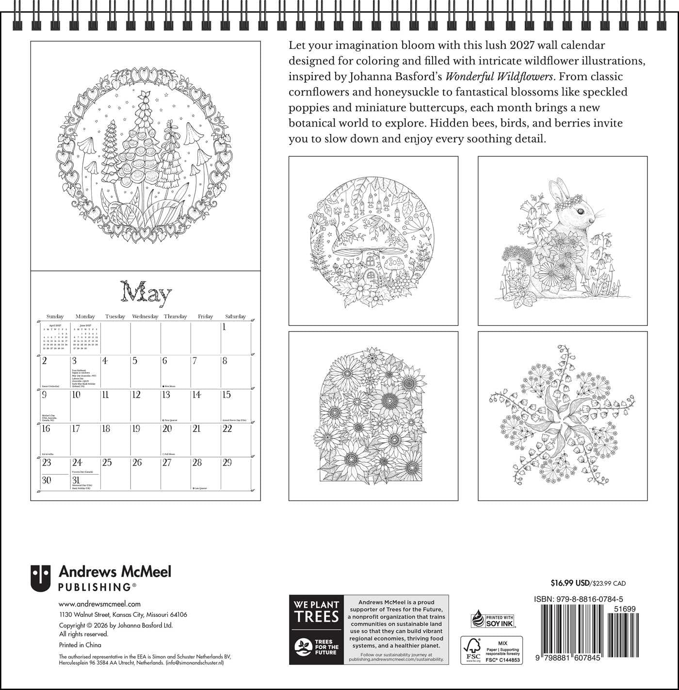 2027 Johanna Basford: Wonderful Coloring - Square Wall Calendar
