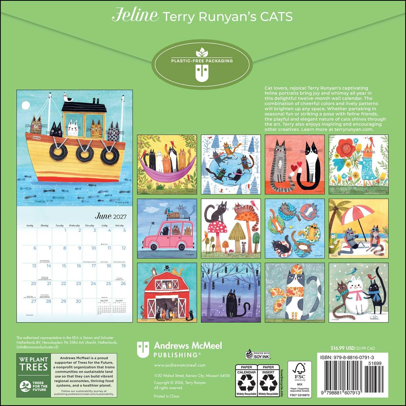 2027 Feline: Terry Runyan's Cats - Square Wall Calendar