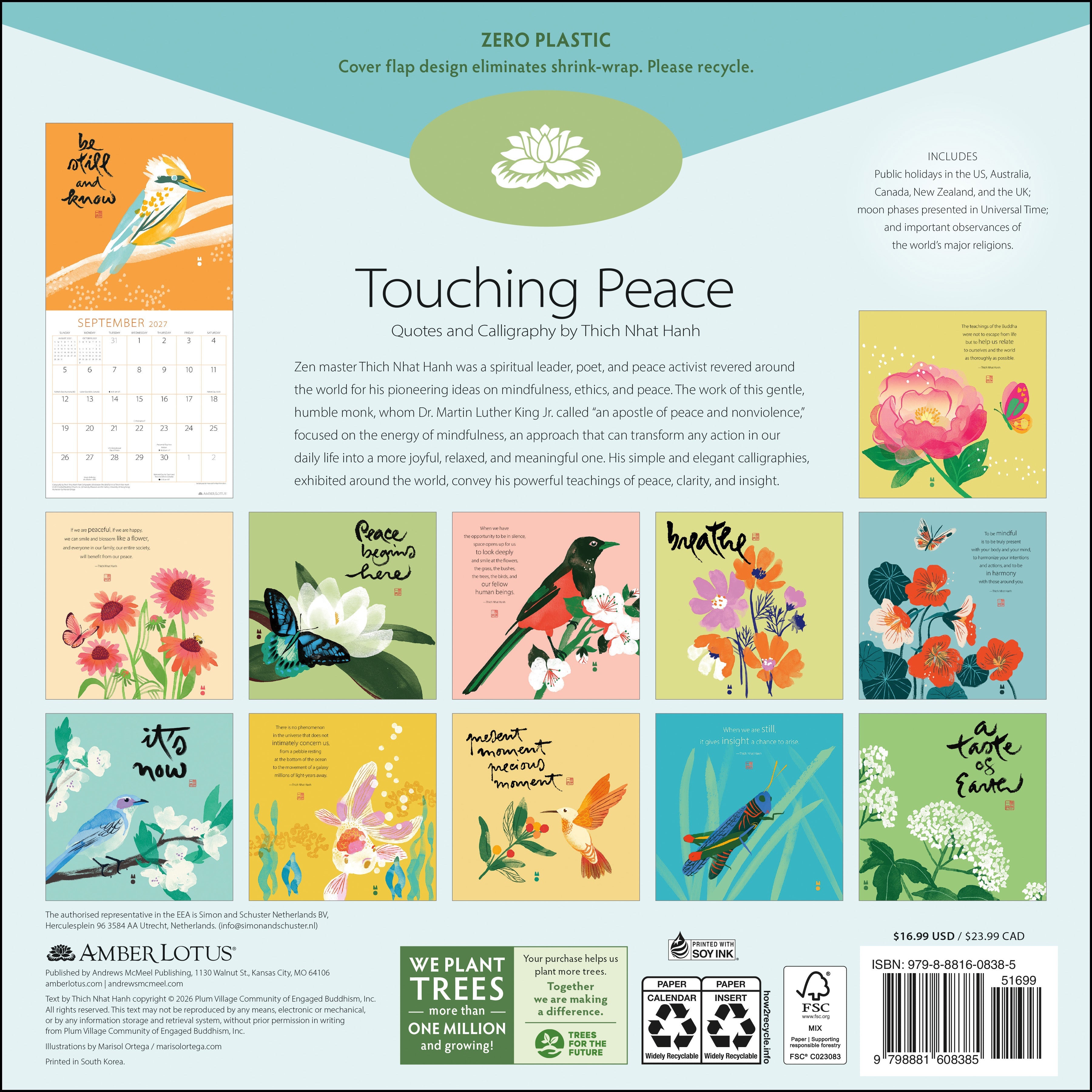 2027 Thich Nhat Hanh: Touching Peace - Square Wall Calendar