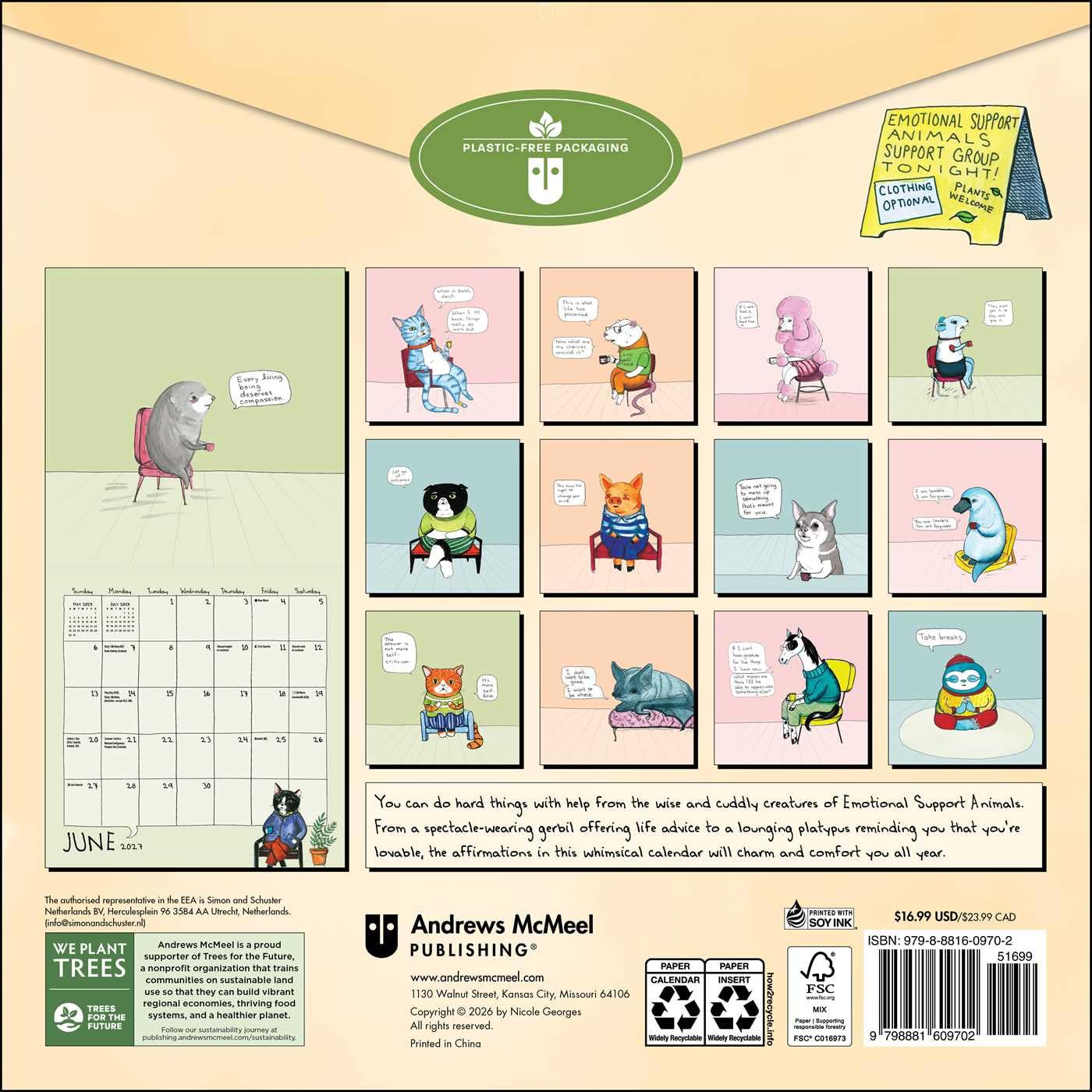 2027 Emotional Support Animals - Square Wall Calendar