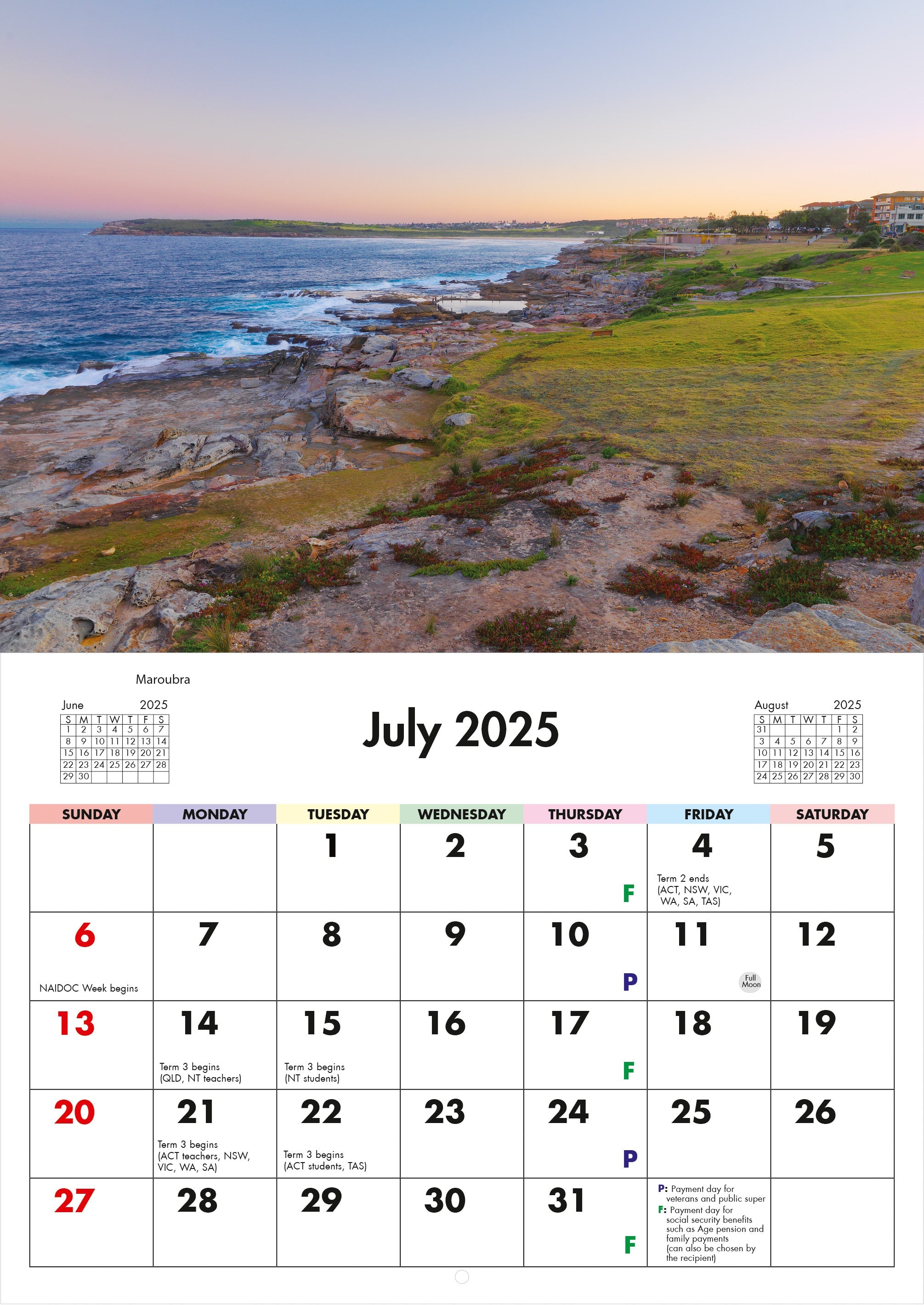 2025 Sydney Beaches - Horizontal Wall Calendar