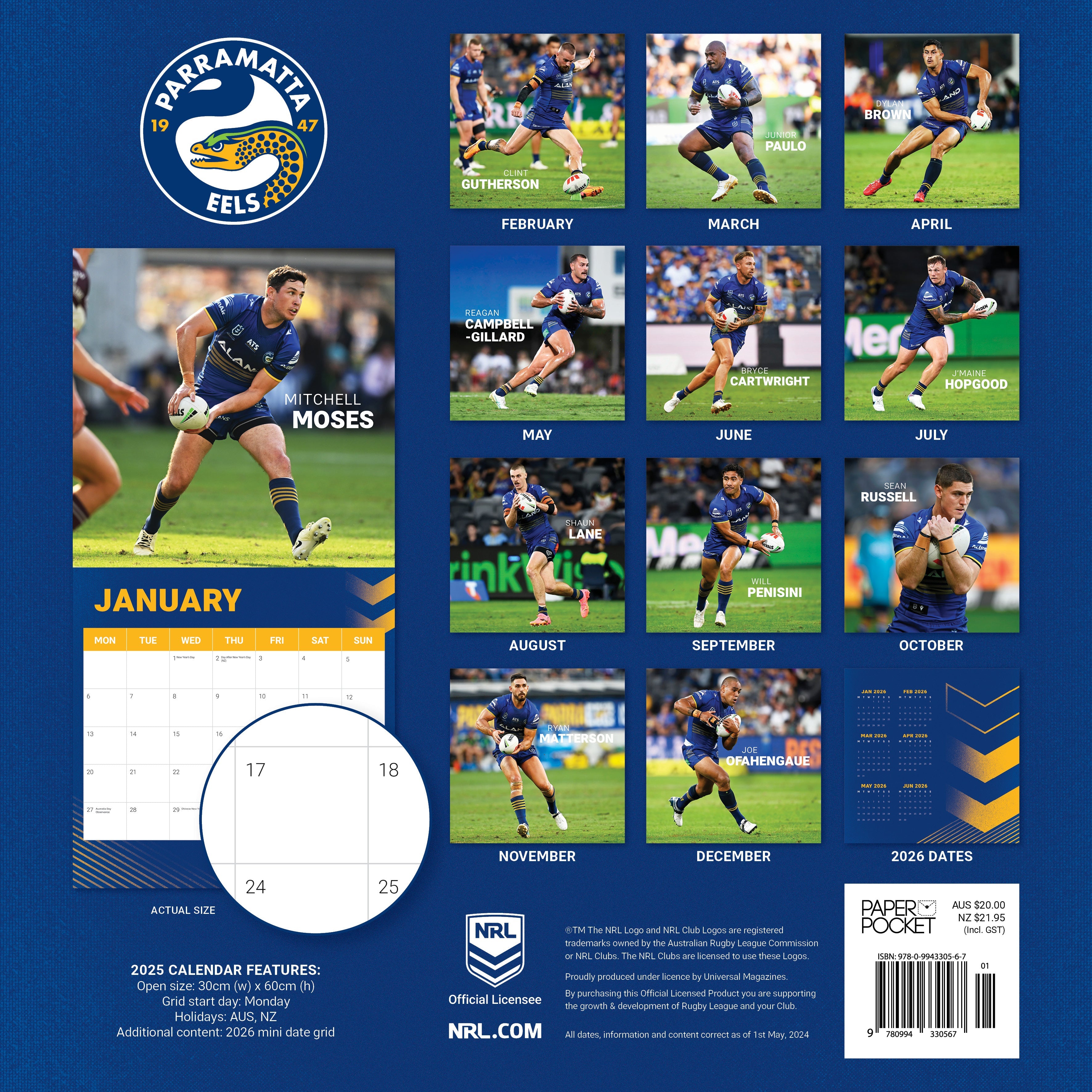 2025 NRL Parramatta Eels - Square Wall Calendar