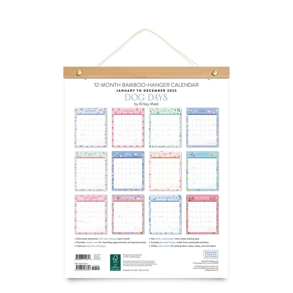 2025 Dog Days Bamboo-Hanger - Deluxe Wall Calendar