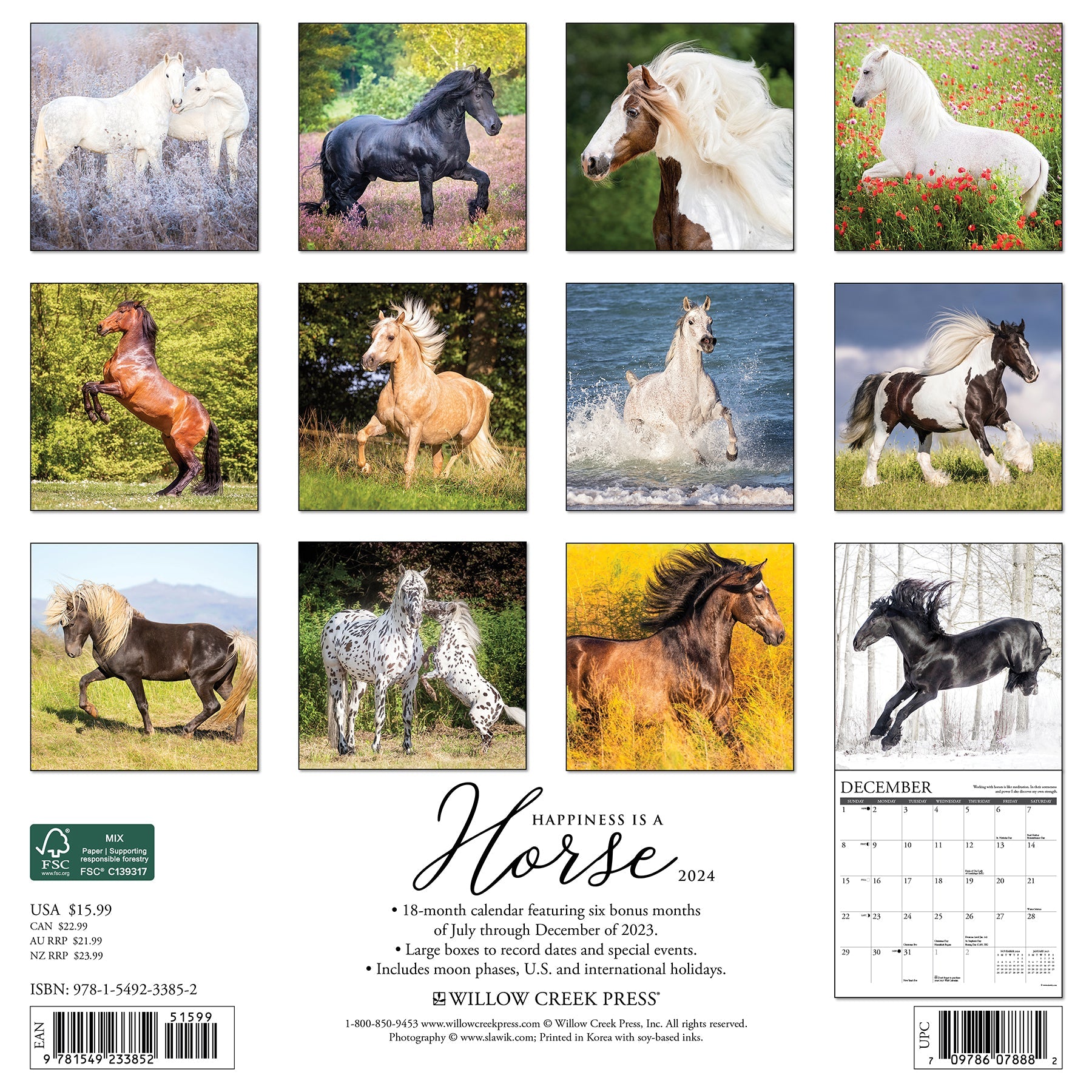 2024 Happiness is a Horse - Square Wall Calendar