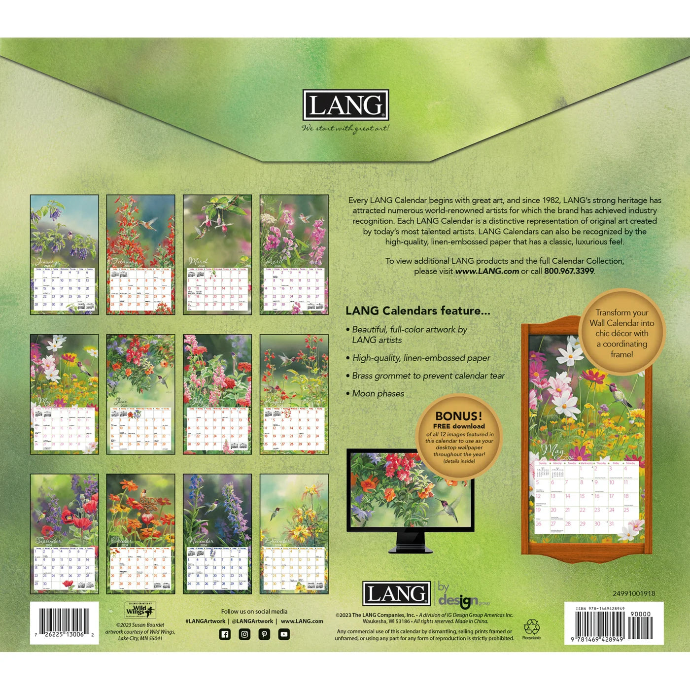 2024 LANG Hummingbirds By Susan Bourdet - Deluxe Wall Calendar