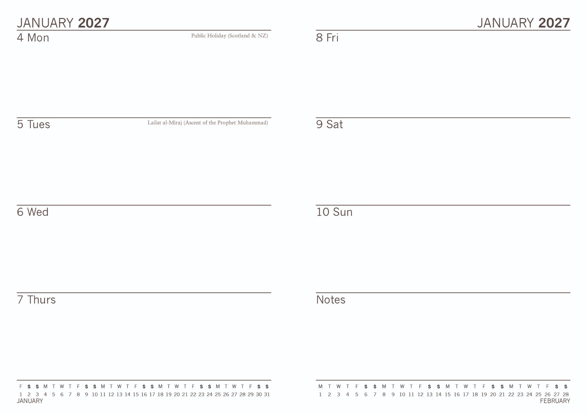 A6 weekly flexible diary internal personal details and general information pages