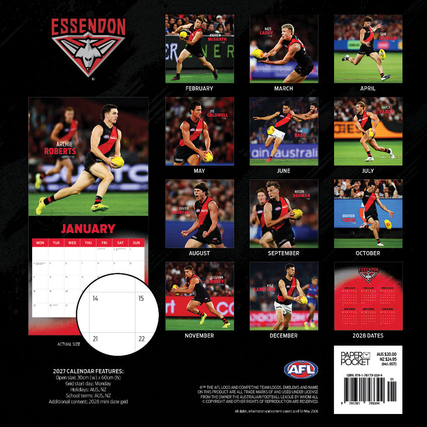 2027 AFL Essendon Bombers calendar image 4