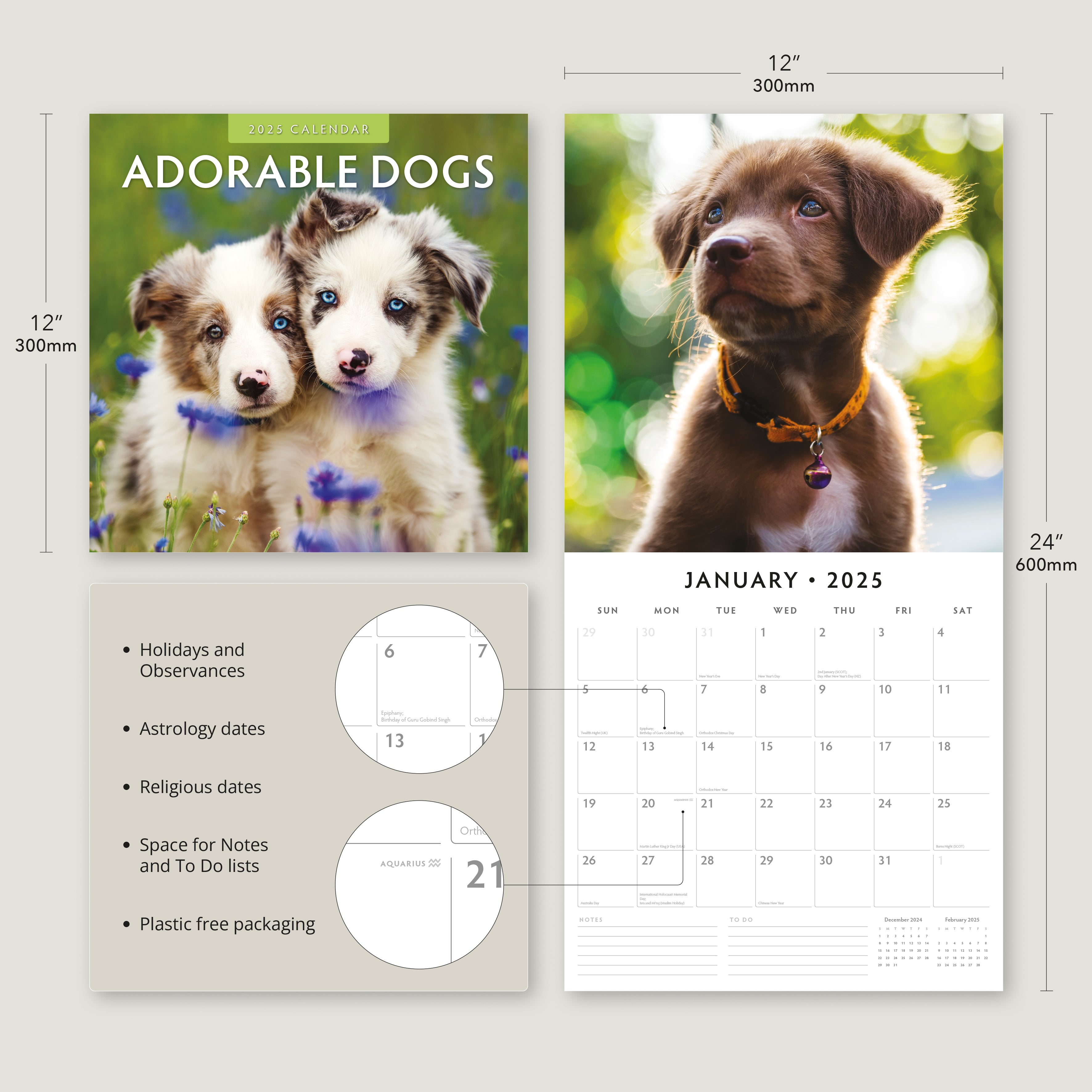 2025 Adorable Dogs - Square Wall Calendar