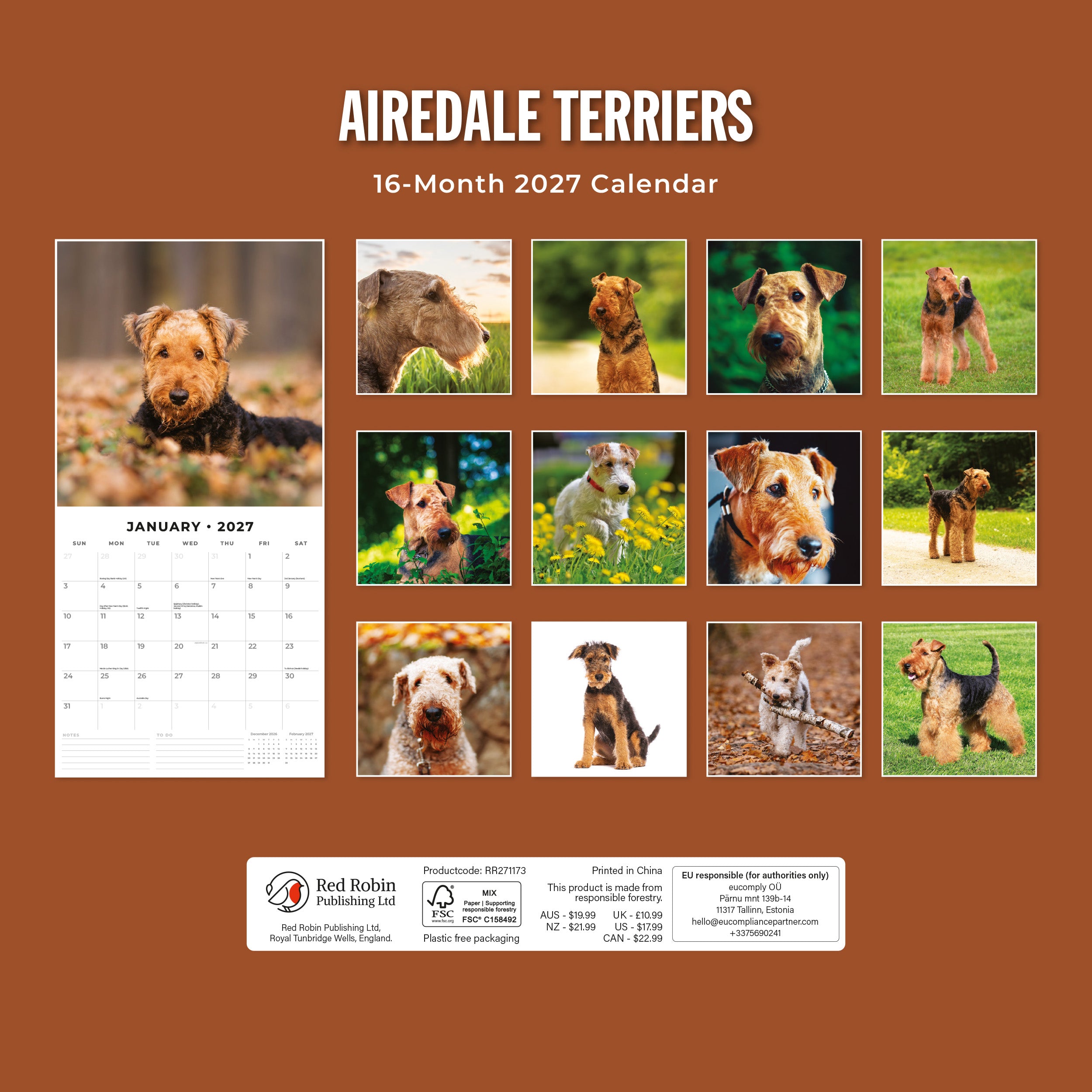 2027 Airedale Terriers - Square Wall Calendar
