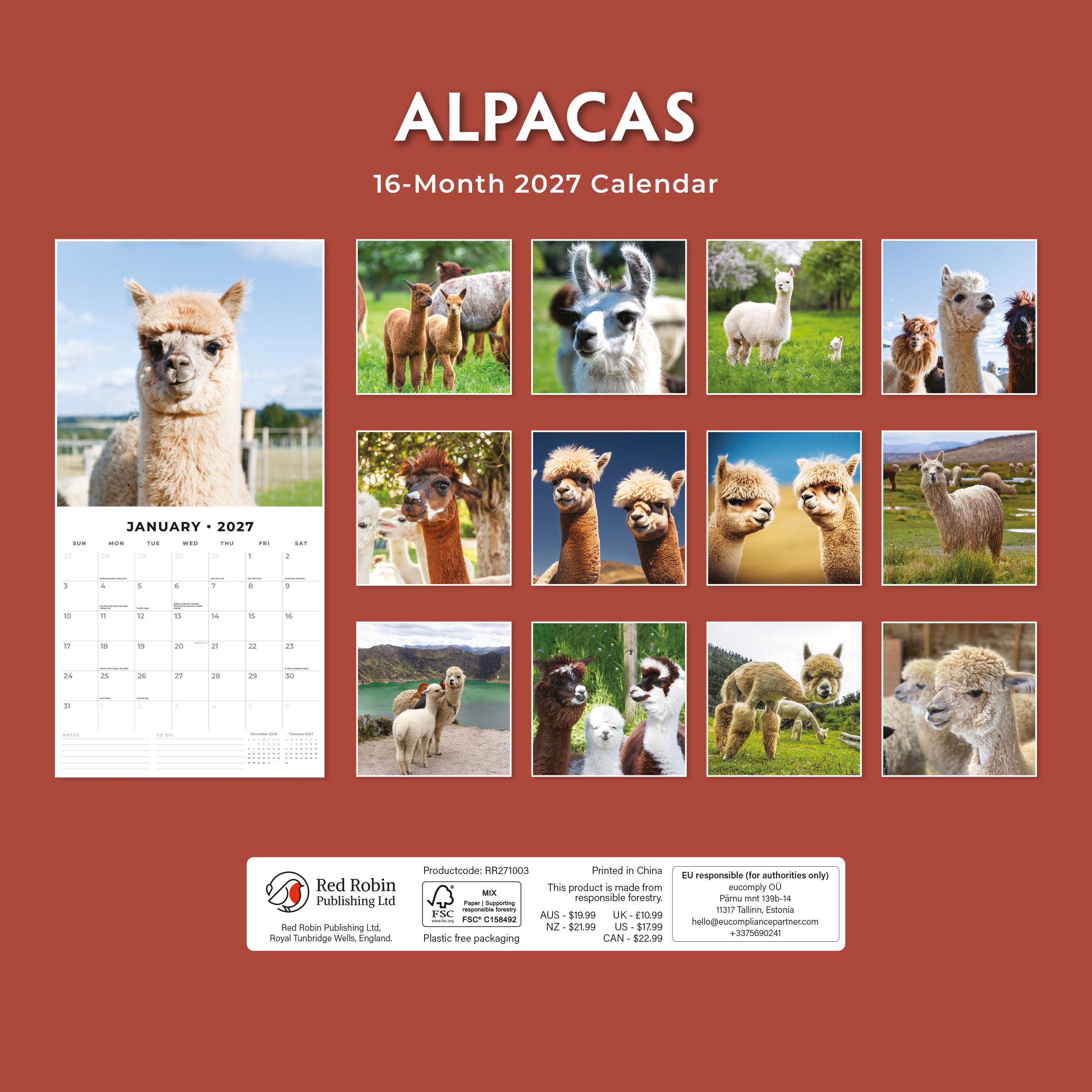 2027 Alpacas - Square Wall Calendar