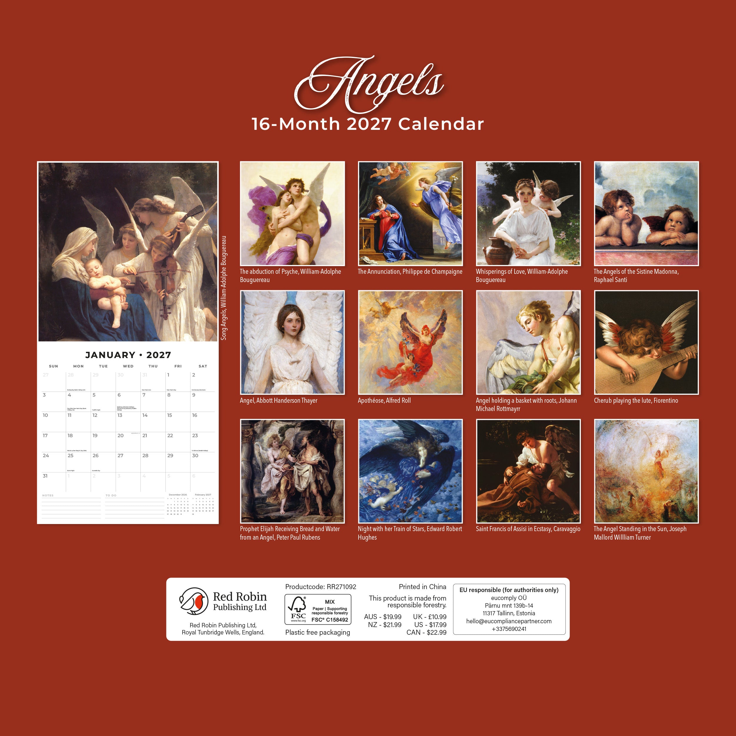 2027 Angels - Square Wall Calendar