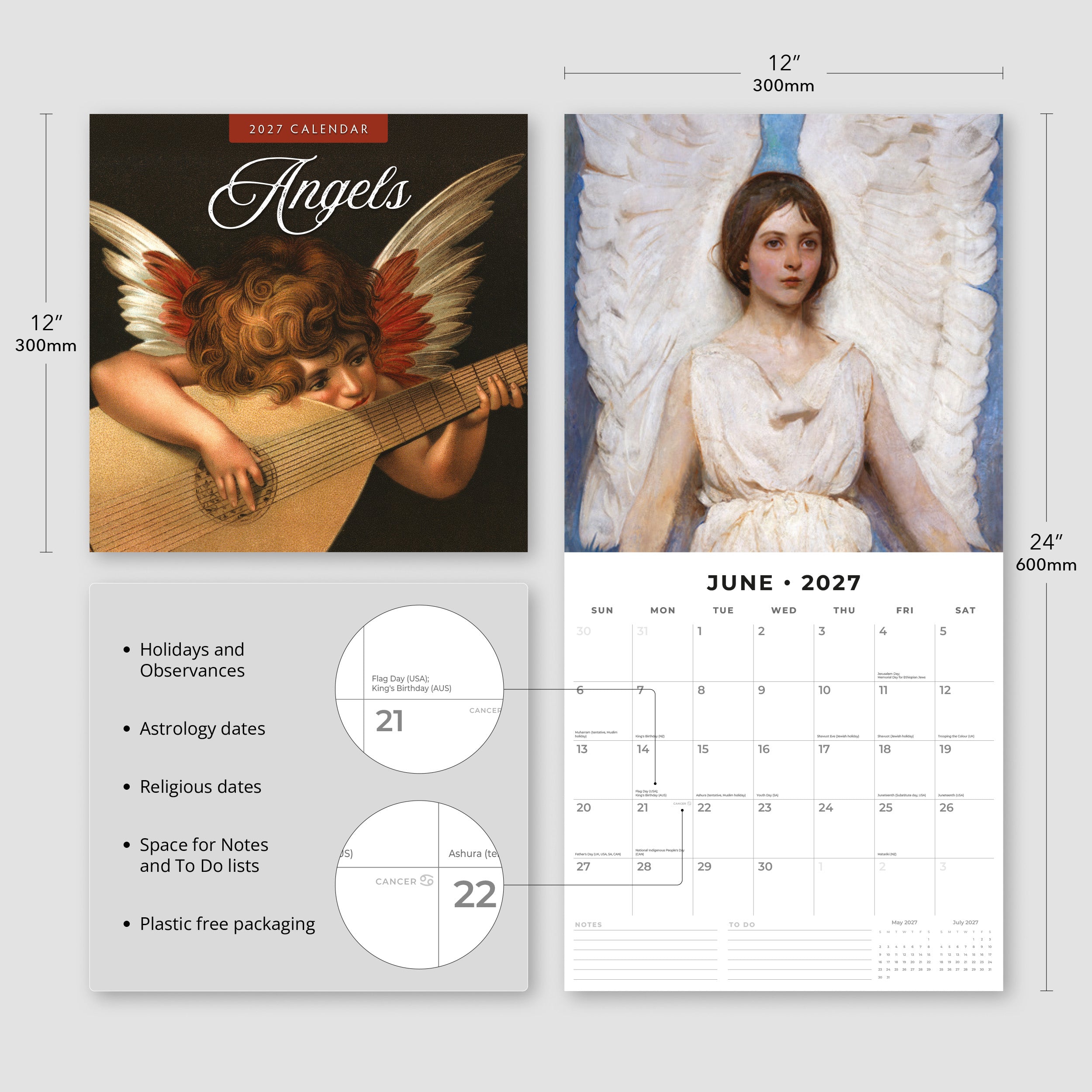 2027 Angels - Square Wall Calendar