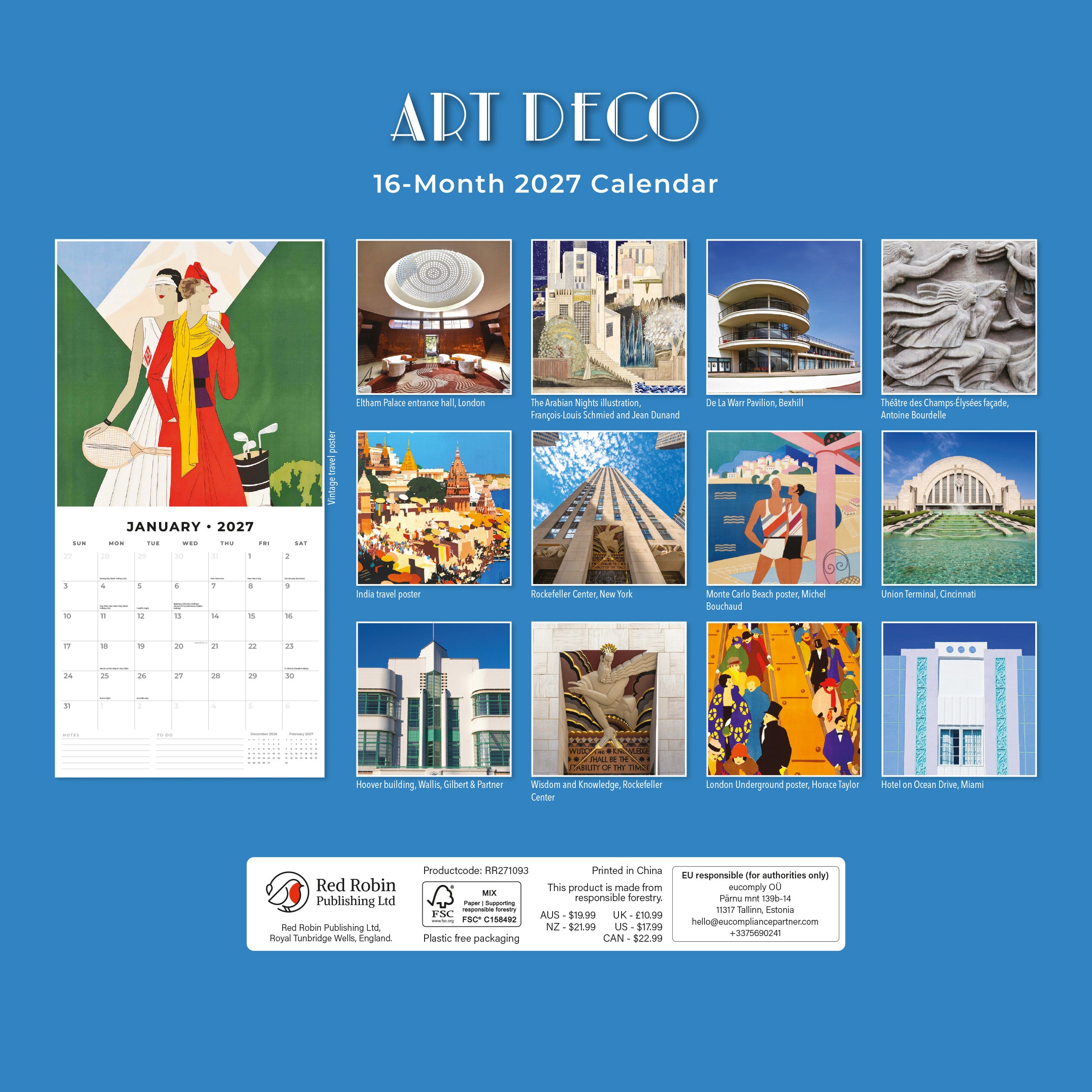 2027 Art Deco - Square Wall Calendar
