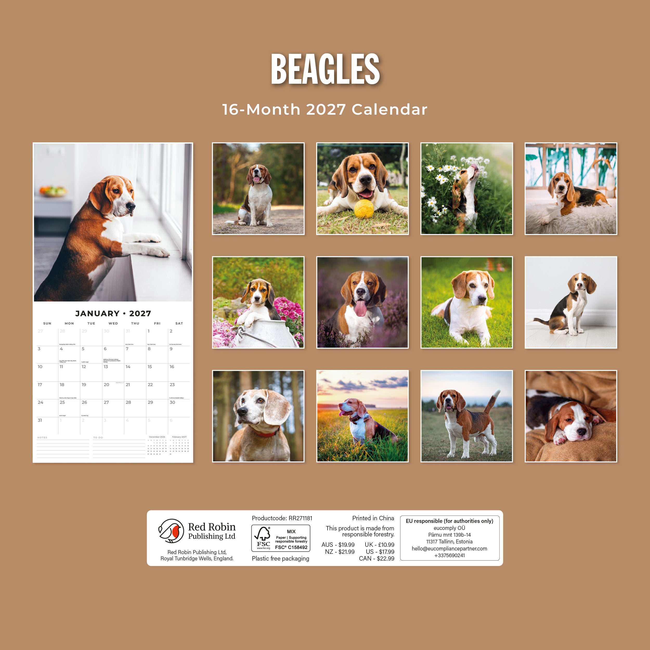 2027 Beagles - Square Wall Calendar