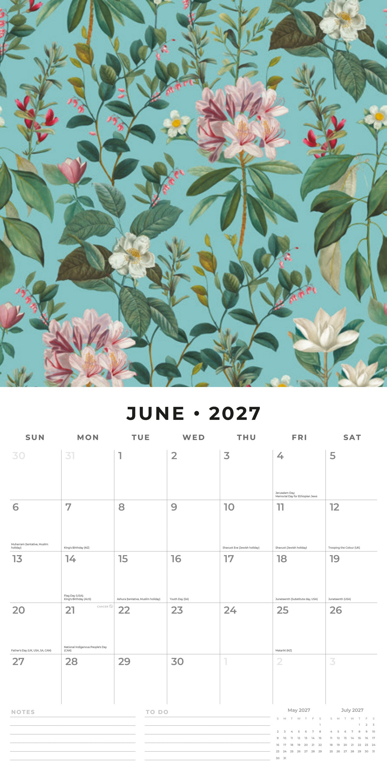 2027 Botanical Flowers - Square Wall Calendar