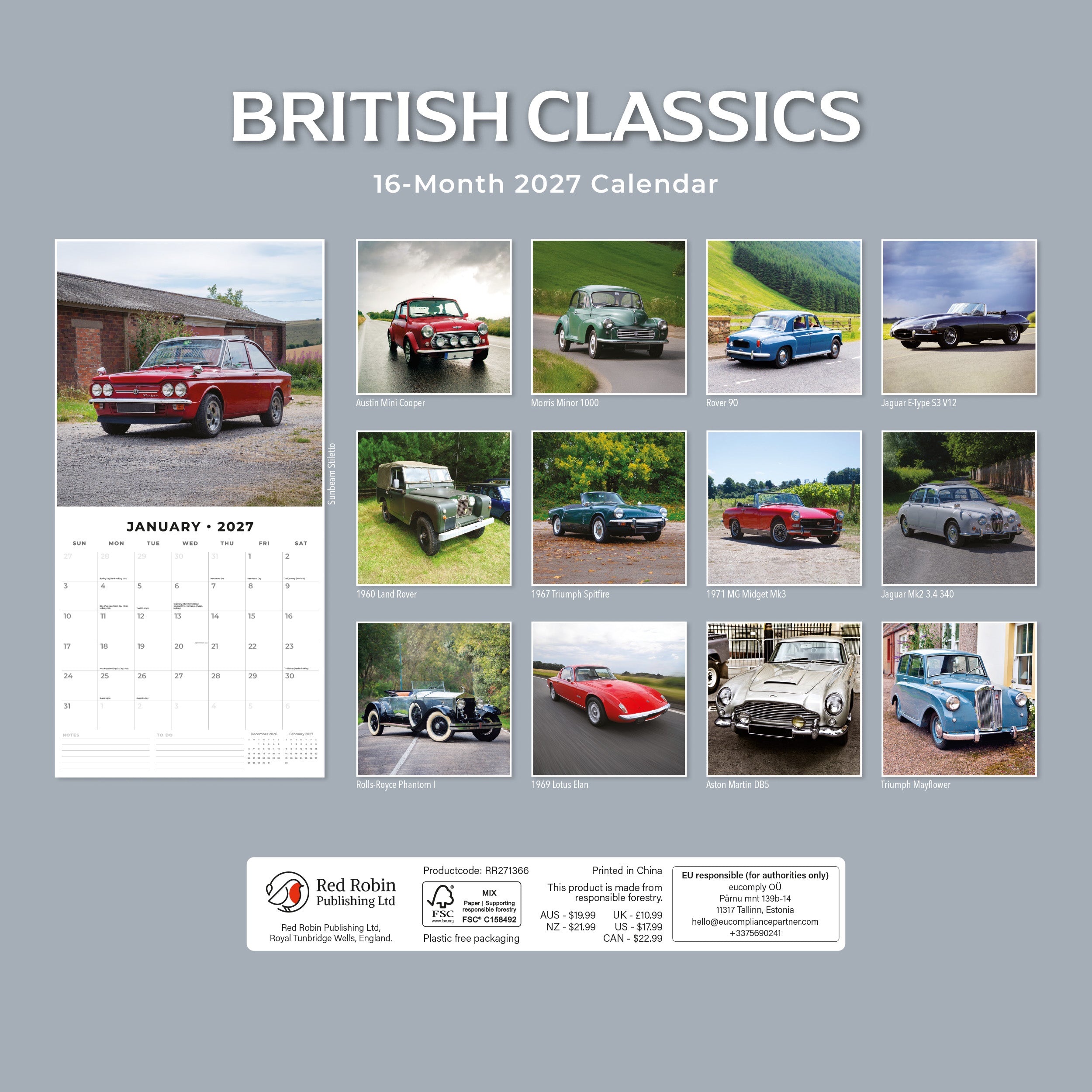 2027 British Classics - Square Wall Calendar