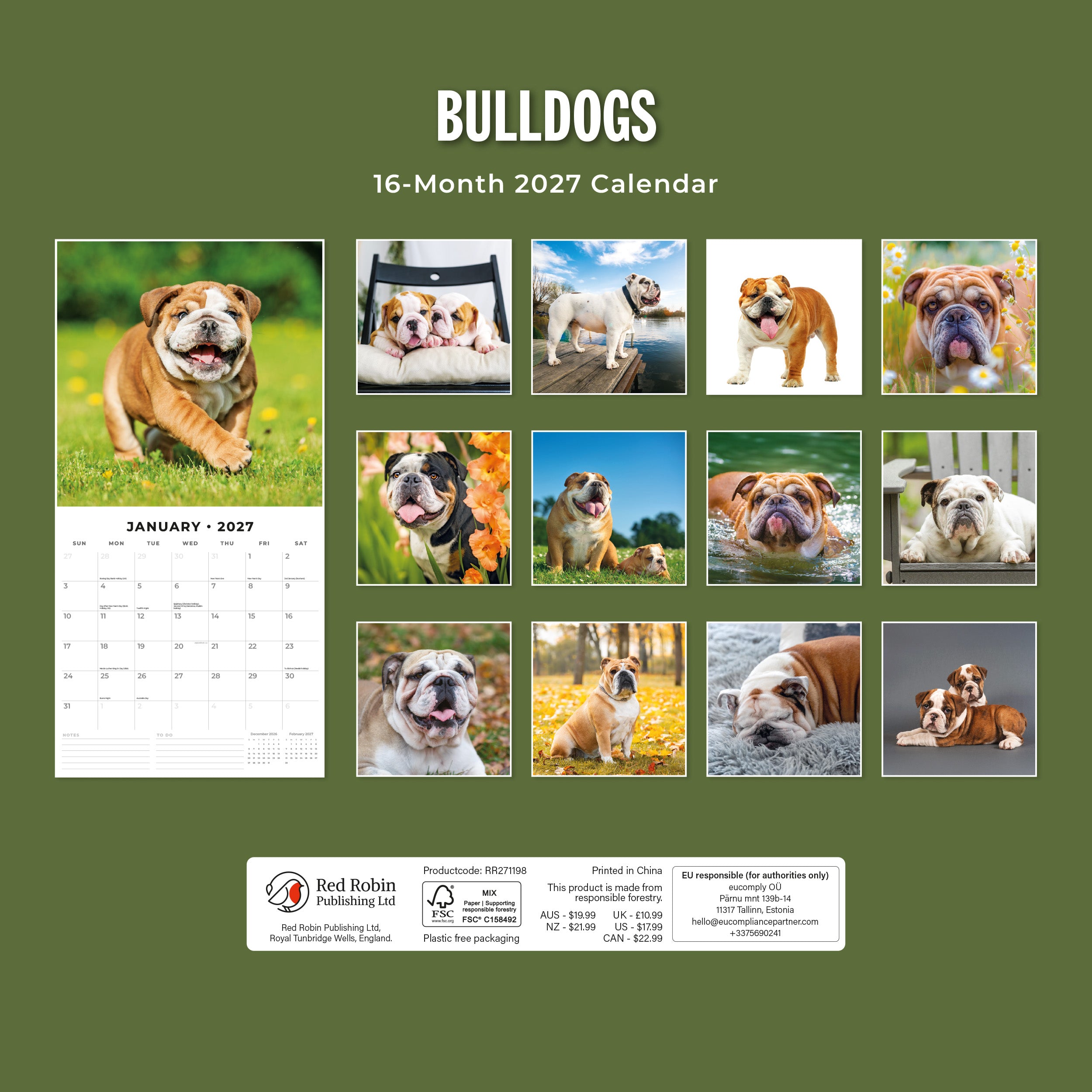 2027 Bulldogs - Square Wall Calendar