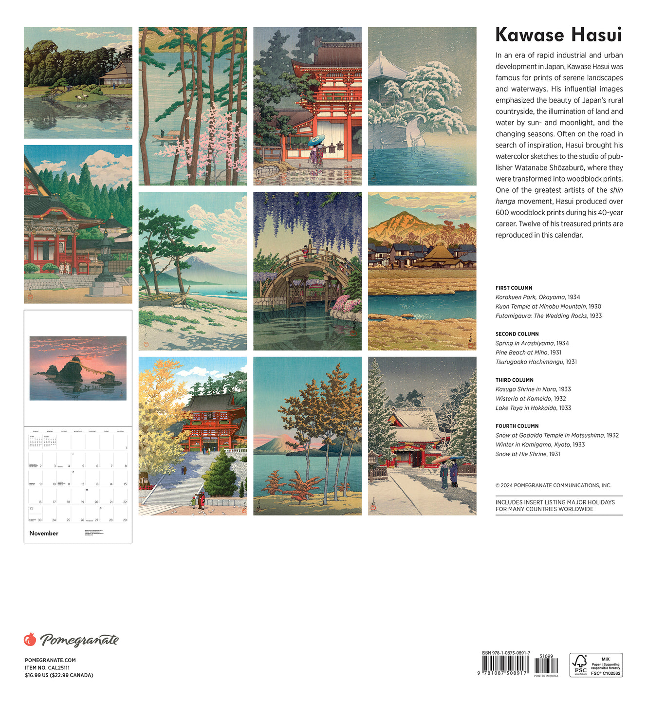 2025 Kawase Hasui - Square Wall Calendar