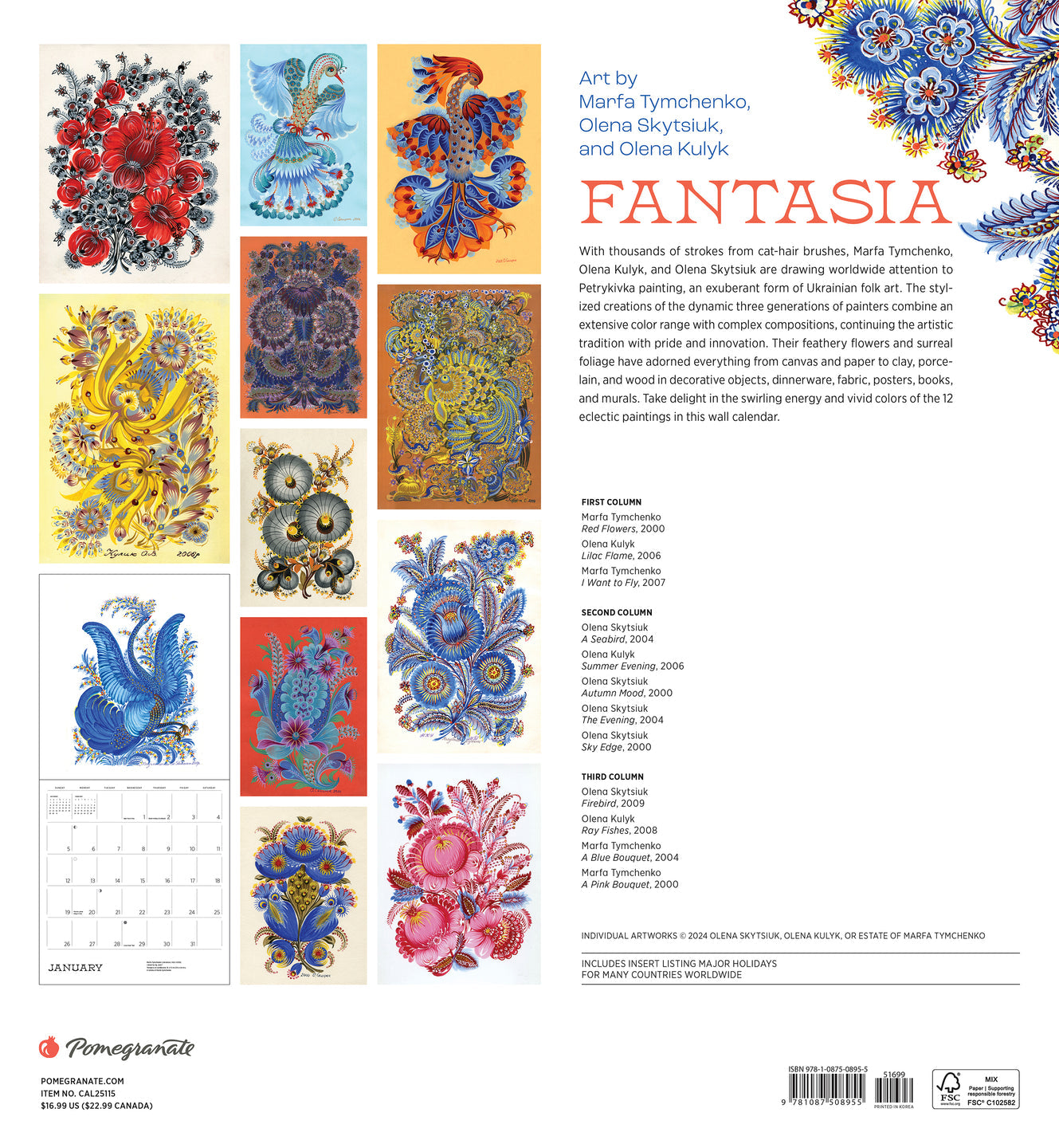 2025 Fantasia: Art By Marfa Tymchenko, Olena Skytsiuk, and Olena Kulyk - Square Wall Calendar