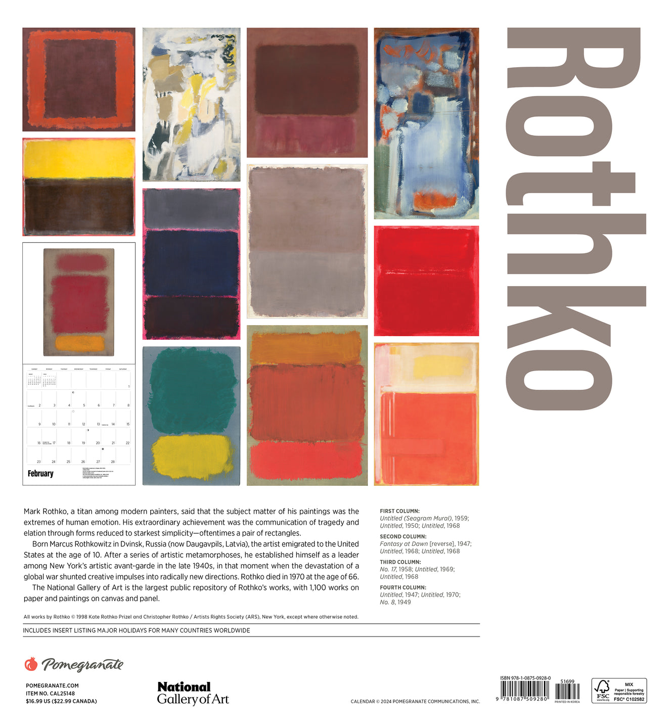 2025 Rothko - Square Wall Calendar