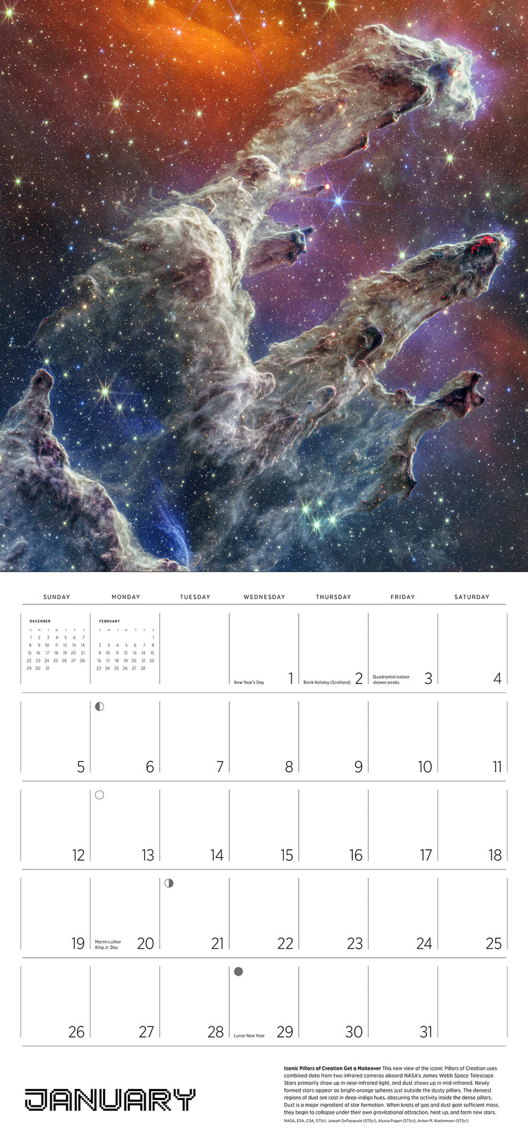 2025 Space: Views From The Hubble And James Webb Telescopes - Square Wall Calendar