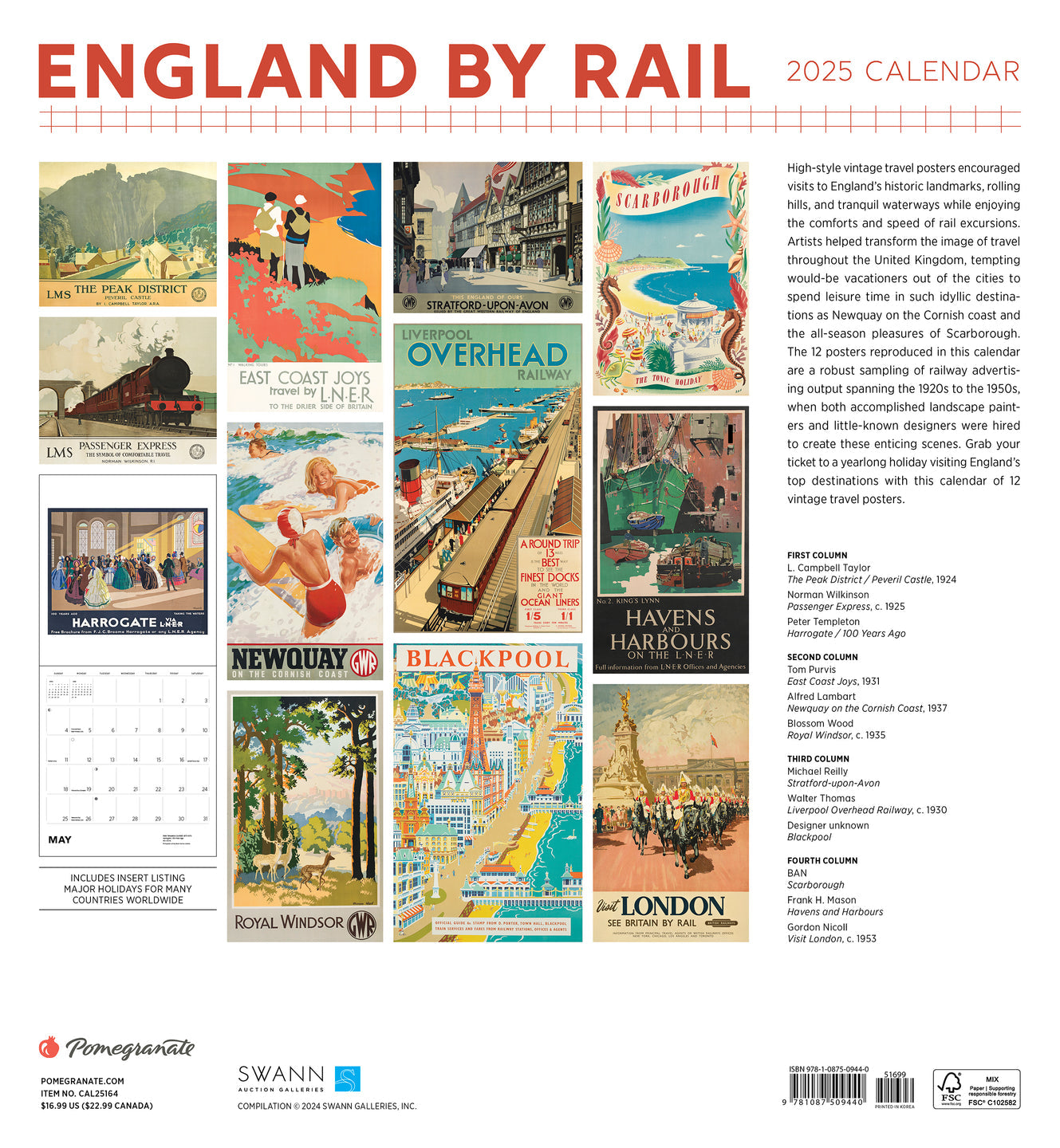 2025 England By Rail - Square Wall Calendar