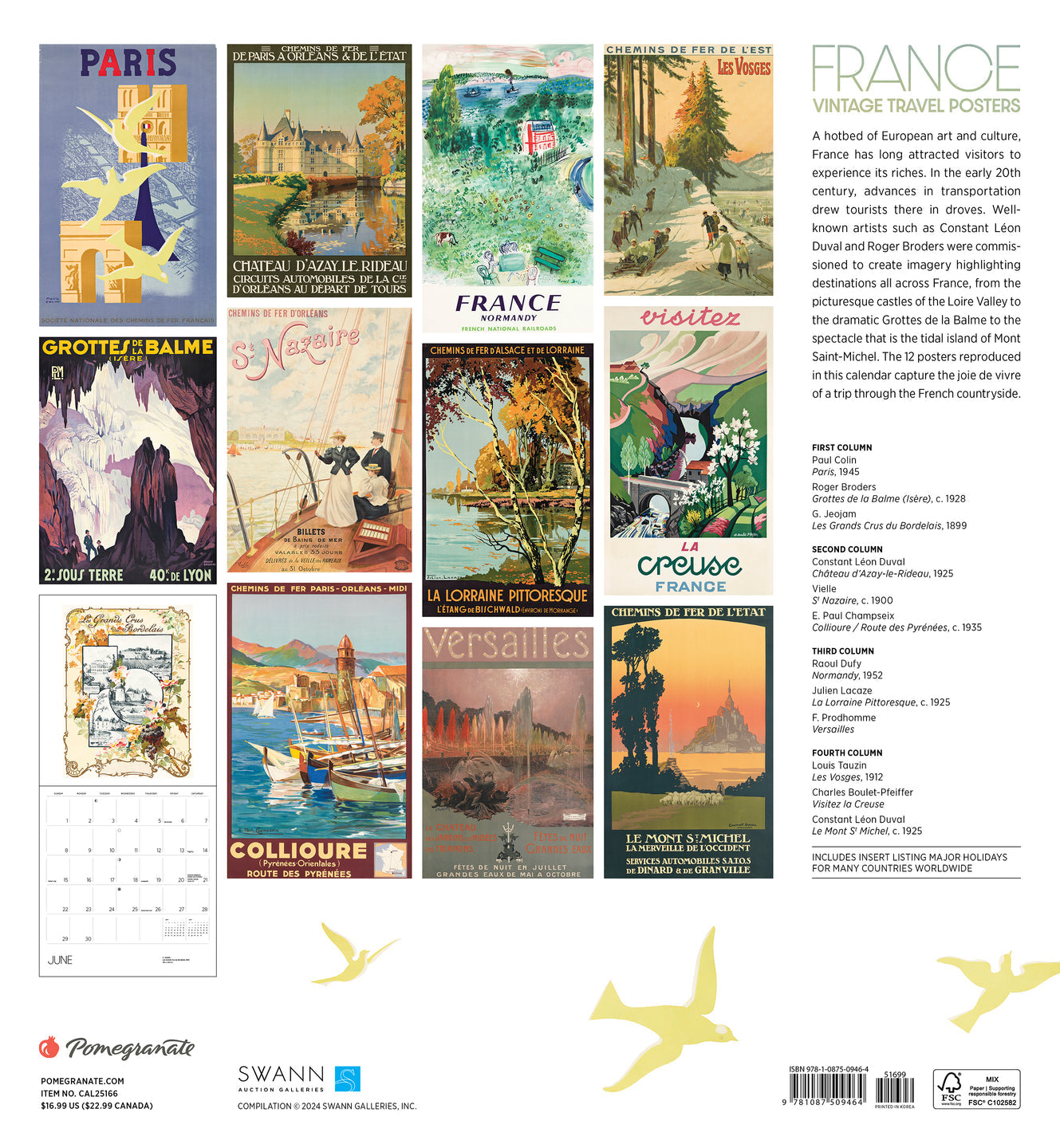 2025 France: Vintage Travel Posters - Square Wall Calendar