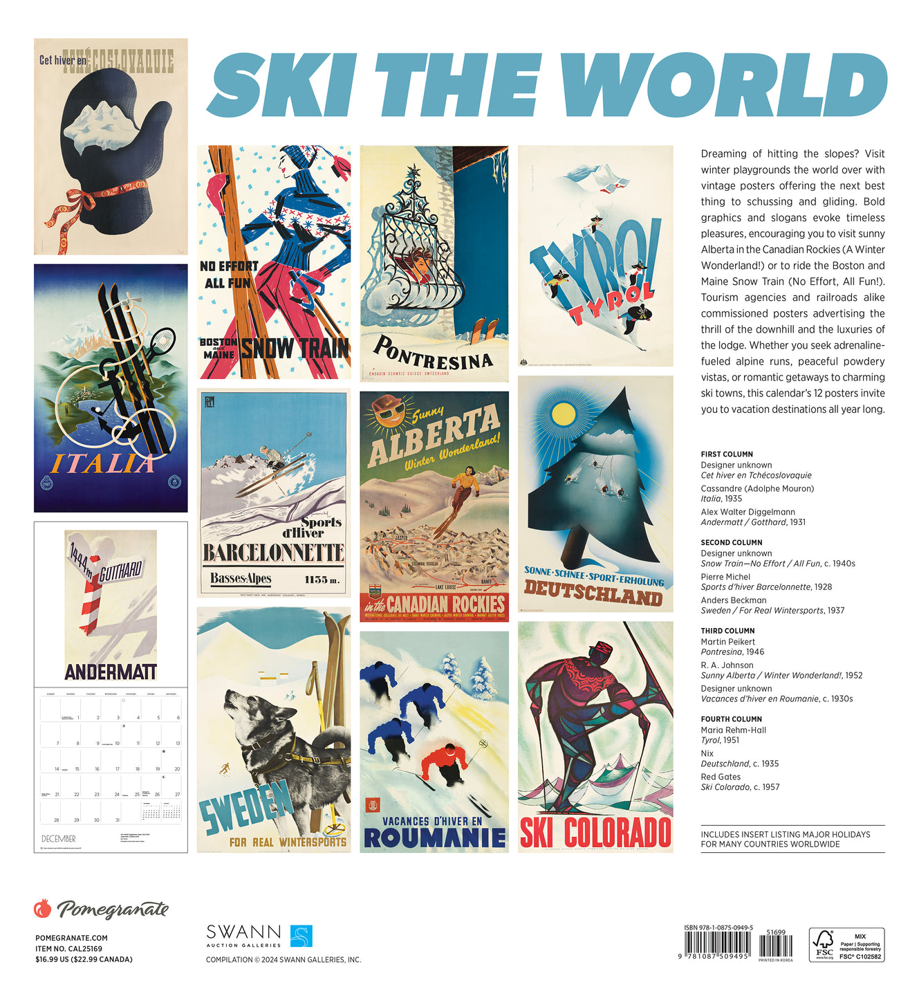 2025 Ski The World - Square Wall Calendar