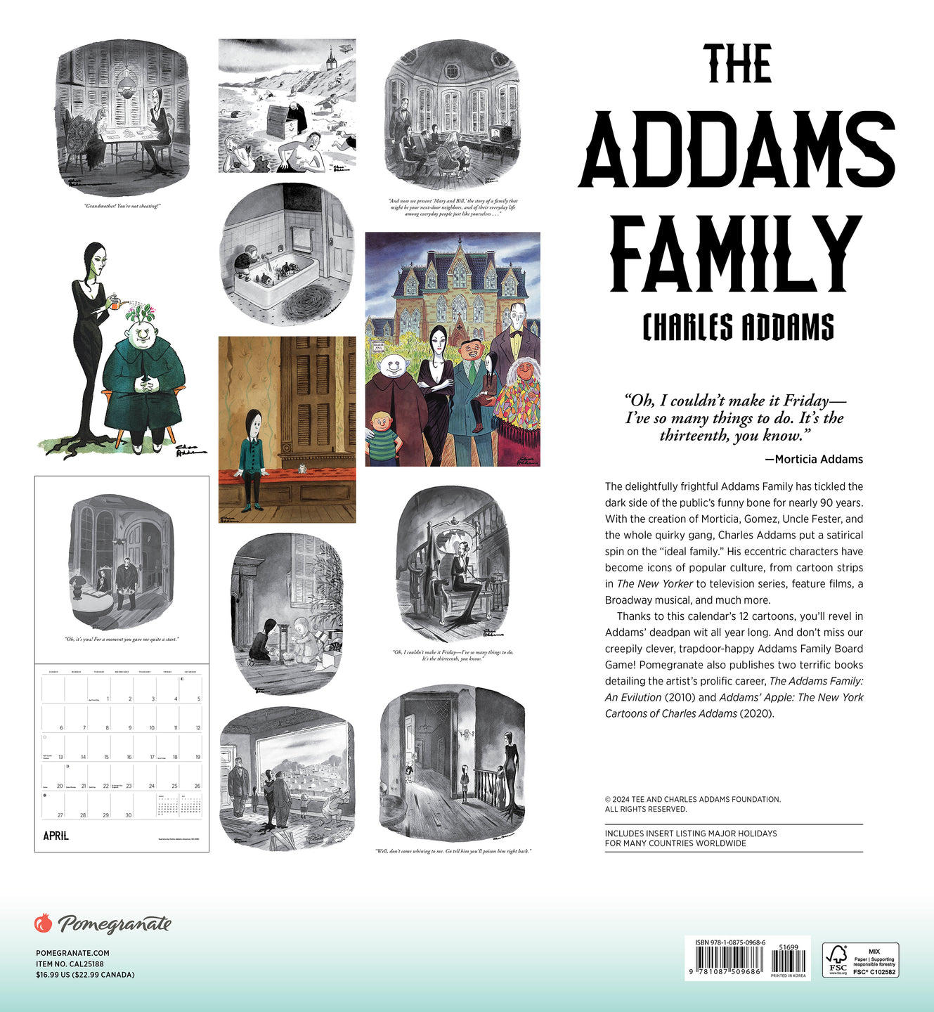 2025 Charles Addams: The Addams Family - Square Wall Calendar