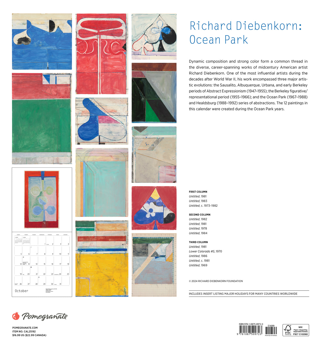 2025 Richard Diebenkorn: Ocean Park - Square Wall Calendar