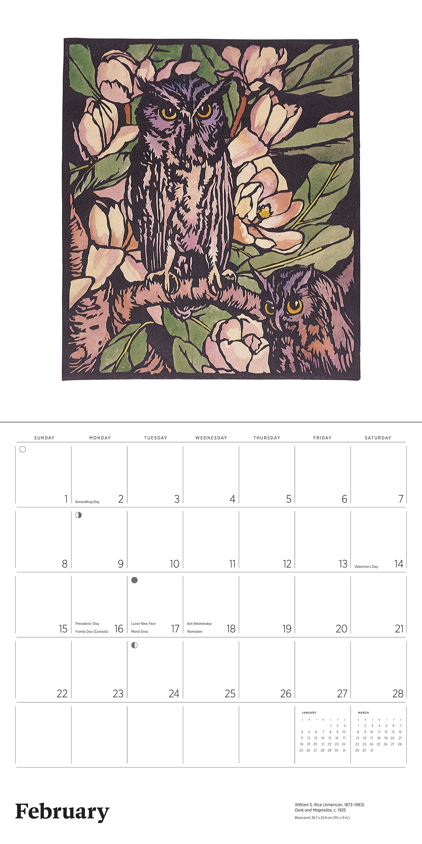 2026 Arts & Crafts Block Prints by William S. Rice - Square Wall Calendar