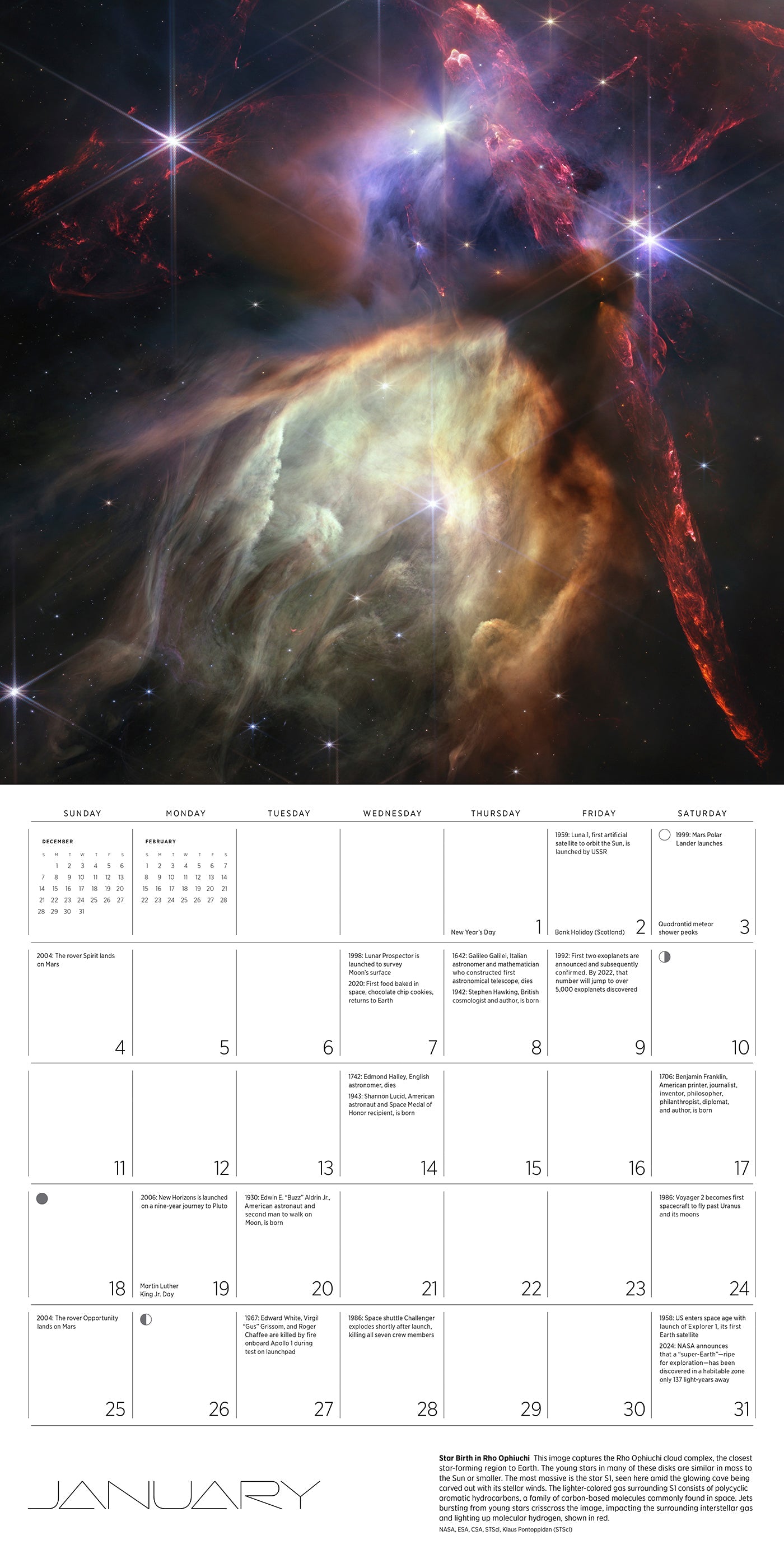 2026 Space: Views from the Hubble and James Webb Telescopes - Square Wall Calendar