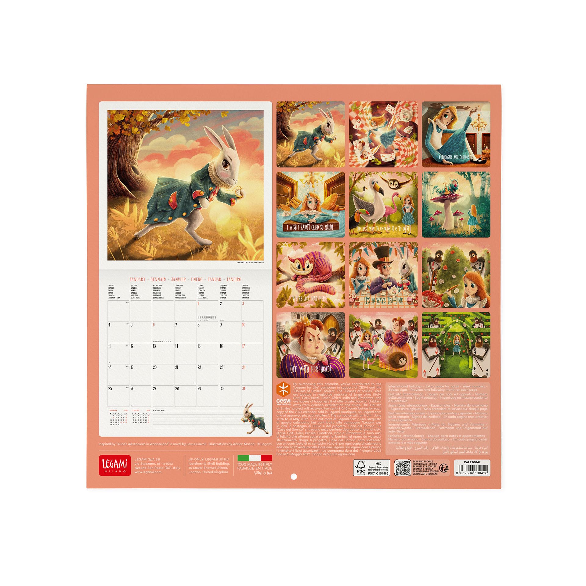 2027 Alice In Wonderland - Square Wall Calendar