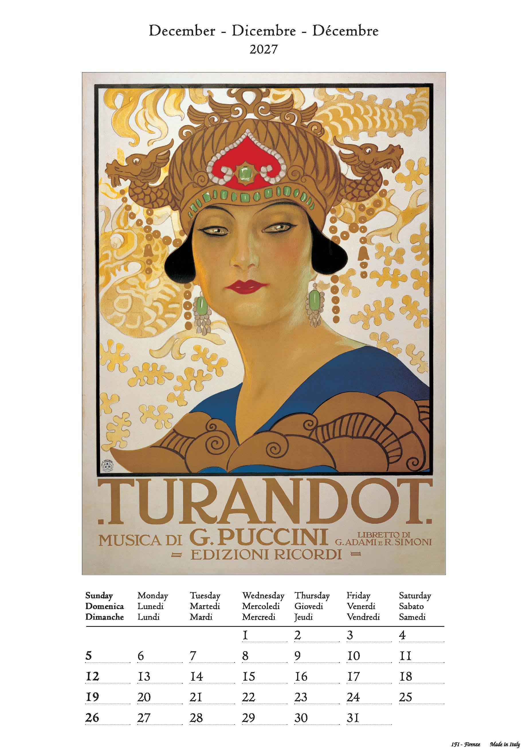 2027 Opera - Deluxe Wall Calendar