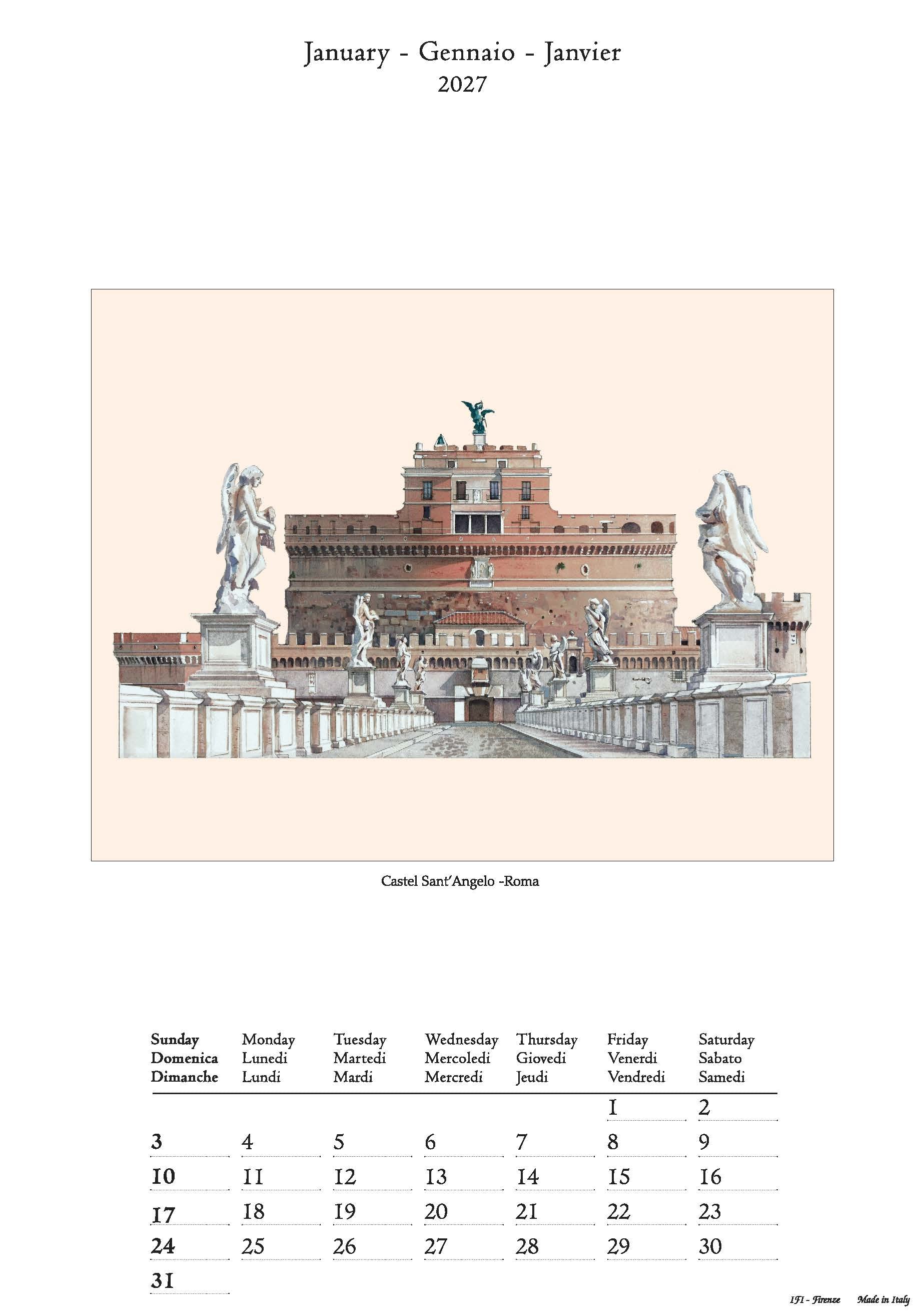 2027 Architettura Italiana (Firenze) - Deluxe Wall Calendar