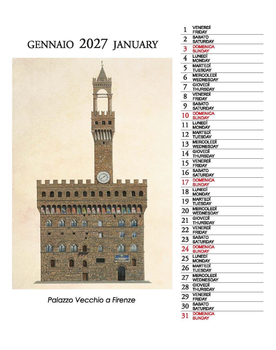 2027 Architettura Italiana - Desk Easel Calendar