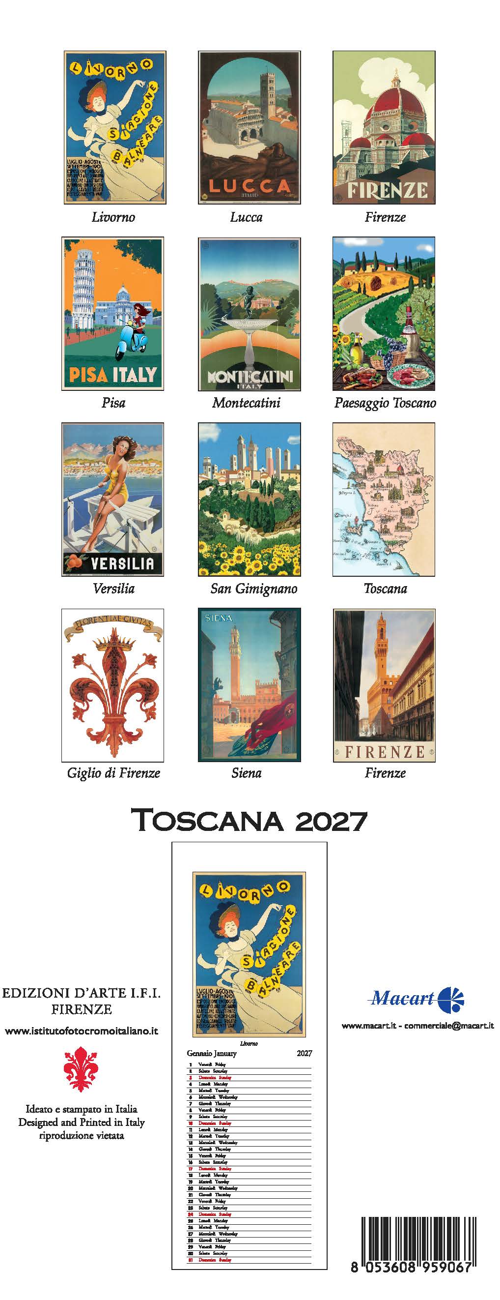2027 Toscana - Slim Wall Calendar
