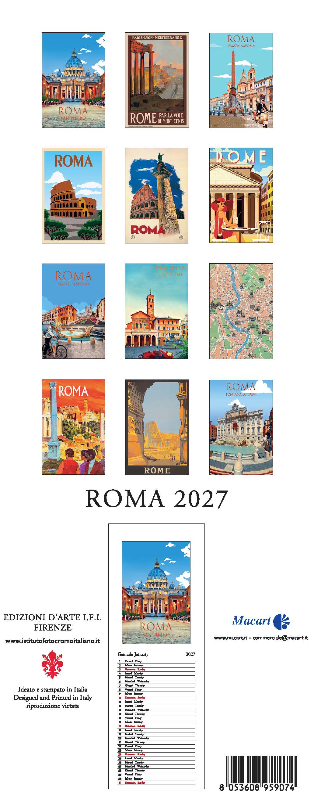 2027 Roma - Slim Wall Calendar