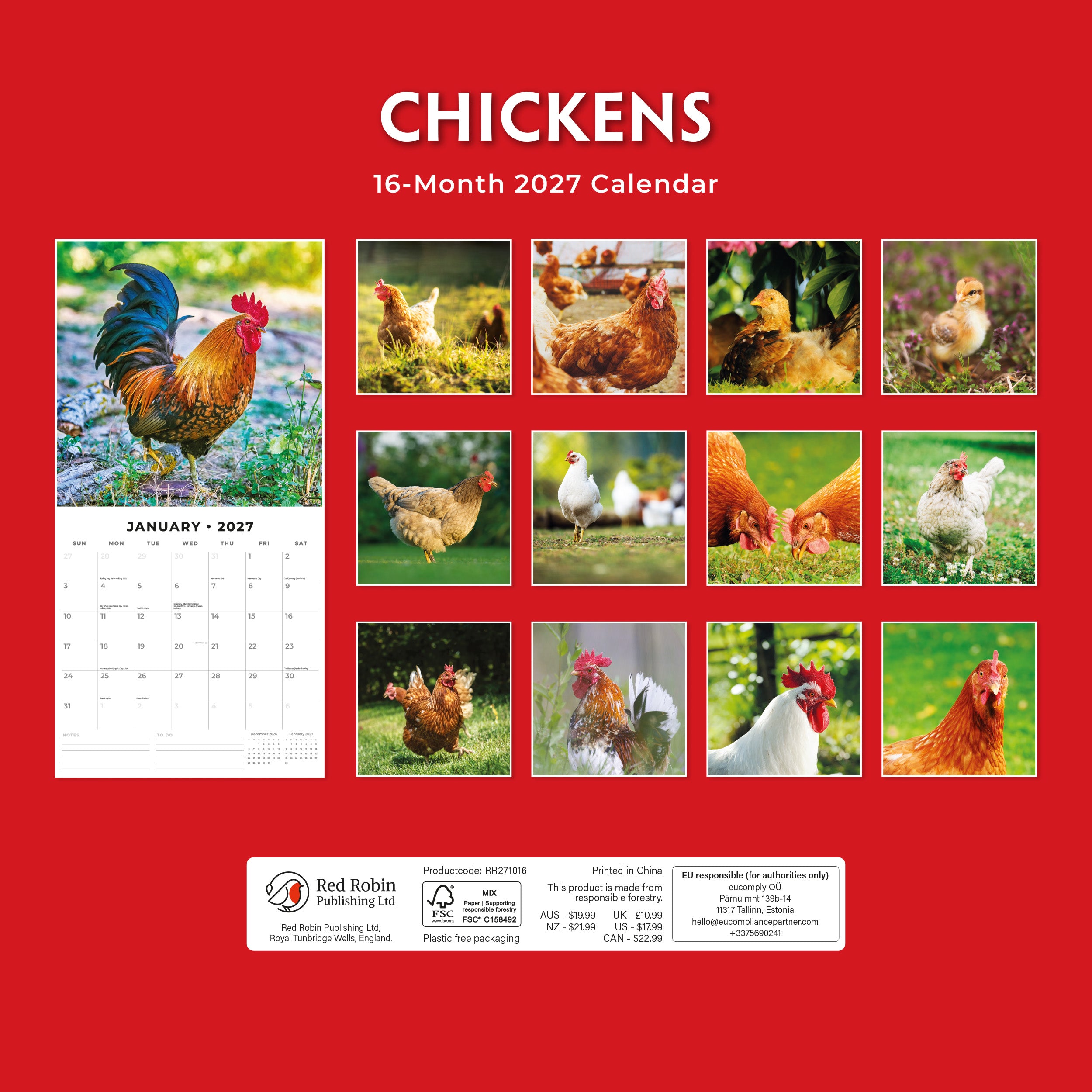2027 Chickens - Square Wall Calendar