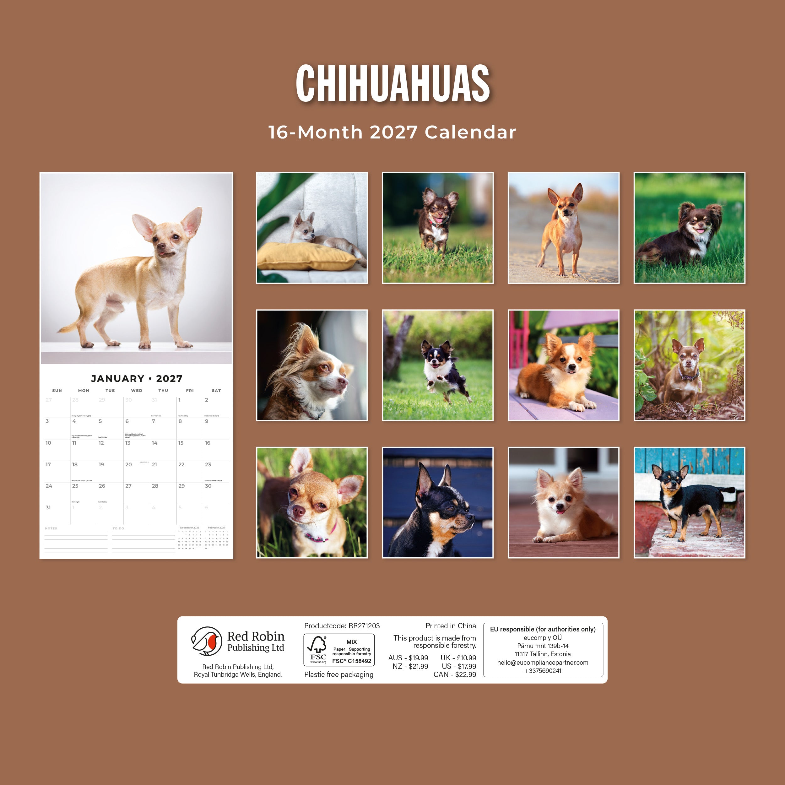 2027 Chihuahuas - Square Wall Calendar