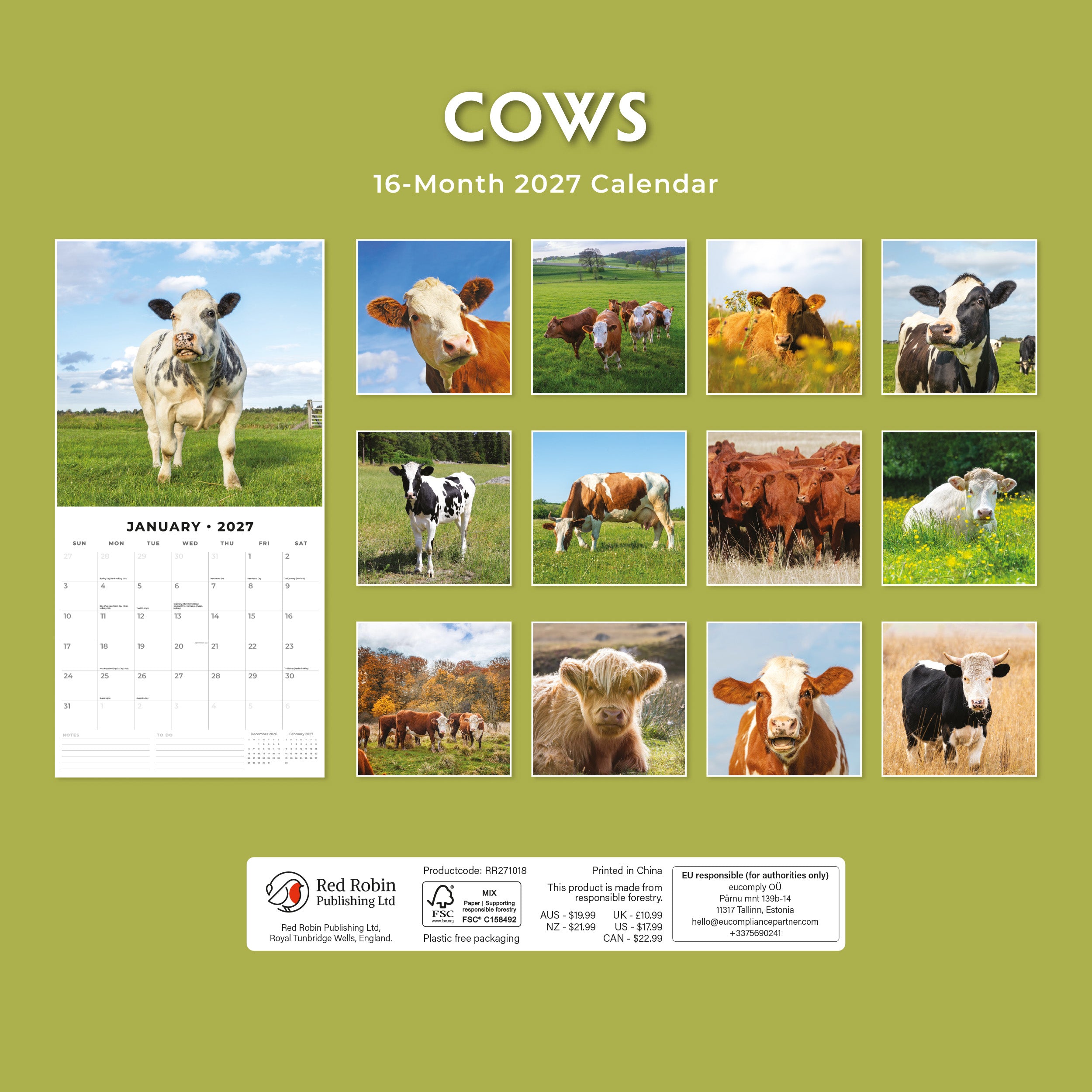 2027 Cows - Square Wall Calendar