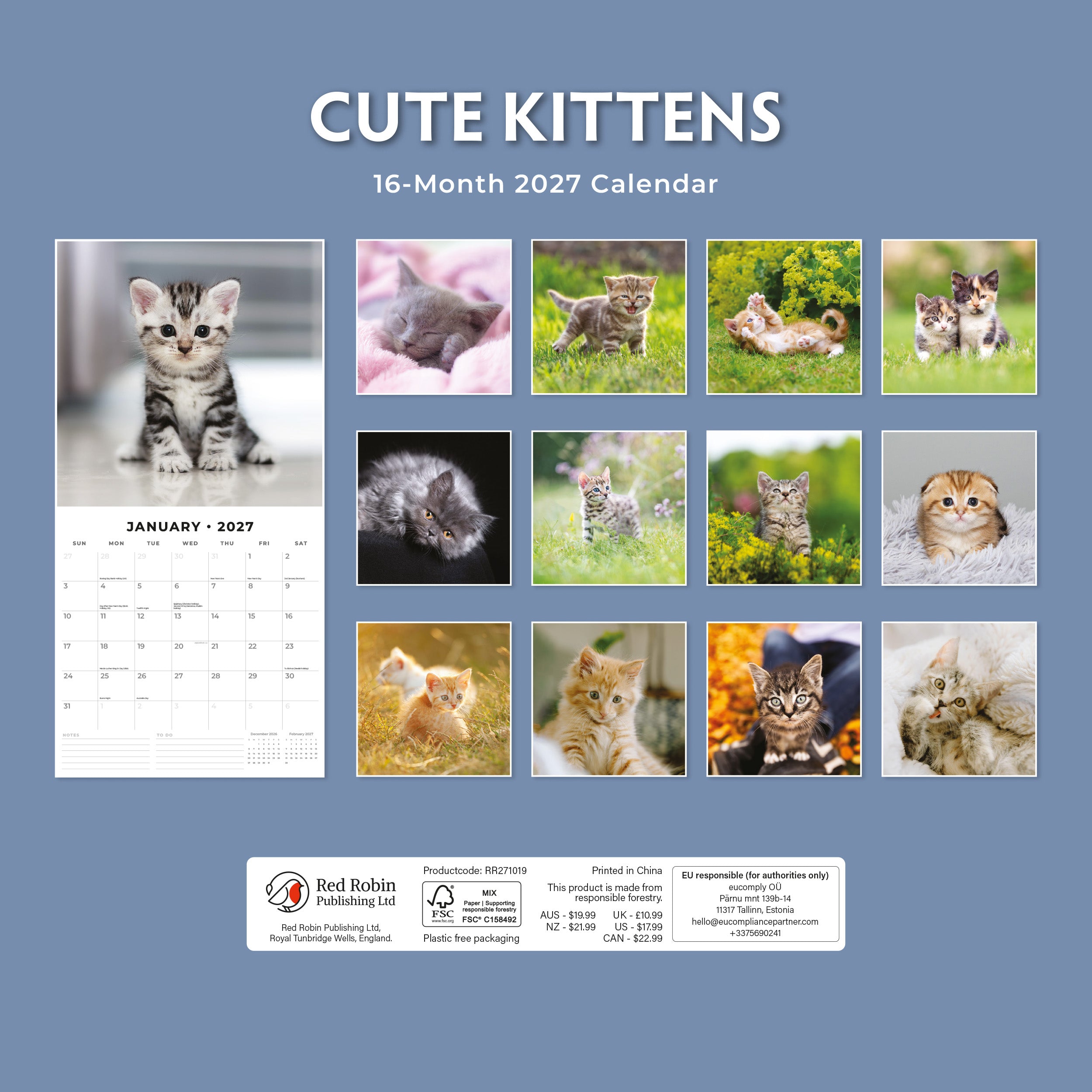 2027 Cute Kittens - Square Wall Calendar