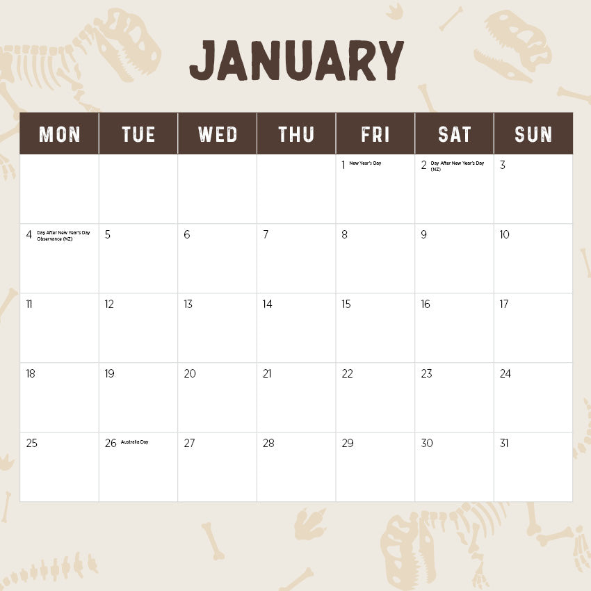 2027 Dinosaurs  - Square Wall Calendar