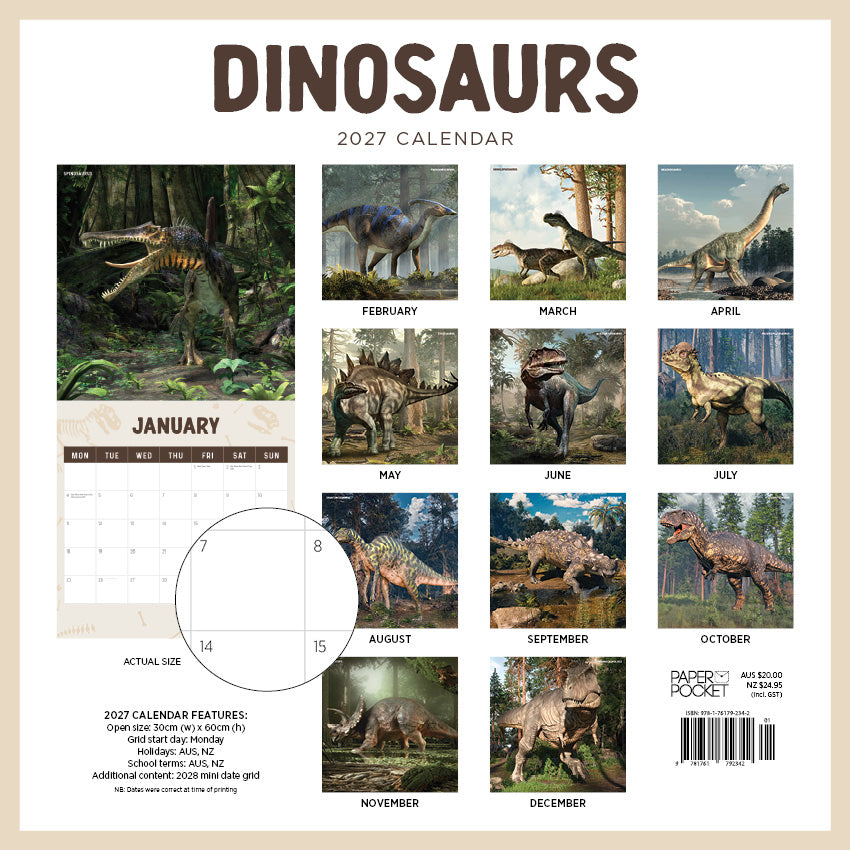2027 Dinosaurs  - Square Wall Calendar