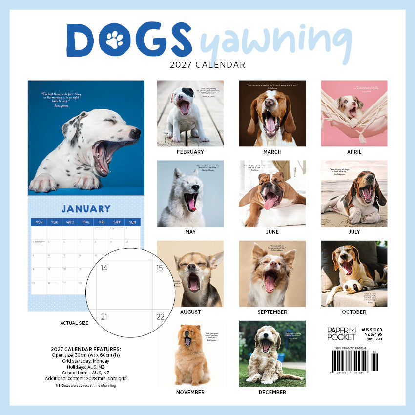2027 Dogs Yawning  - Square Wall Calendar