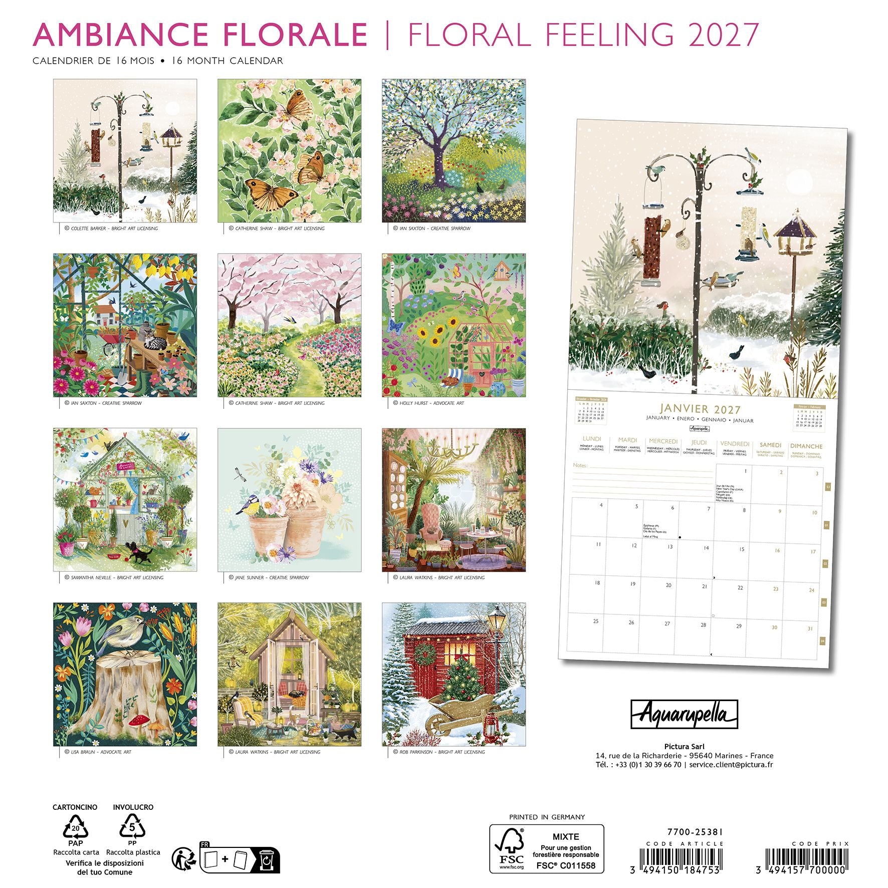 2027 Floral Feeling - Square Wall Calendar