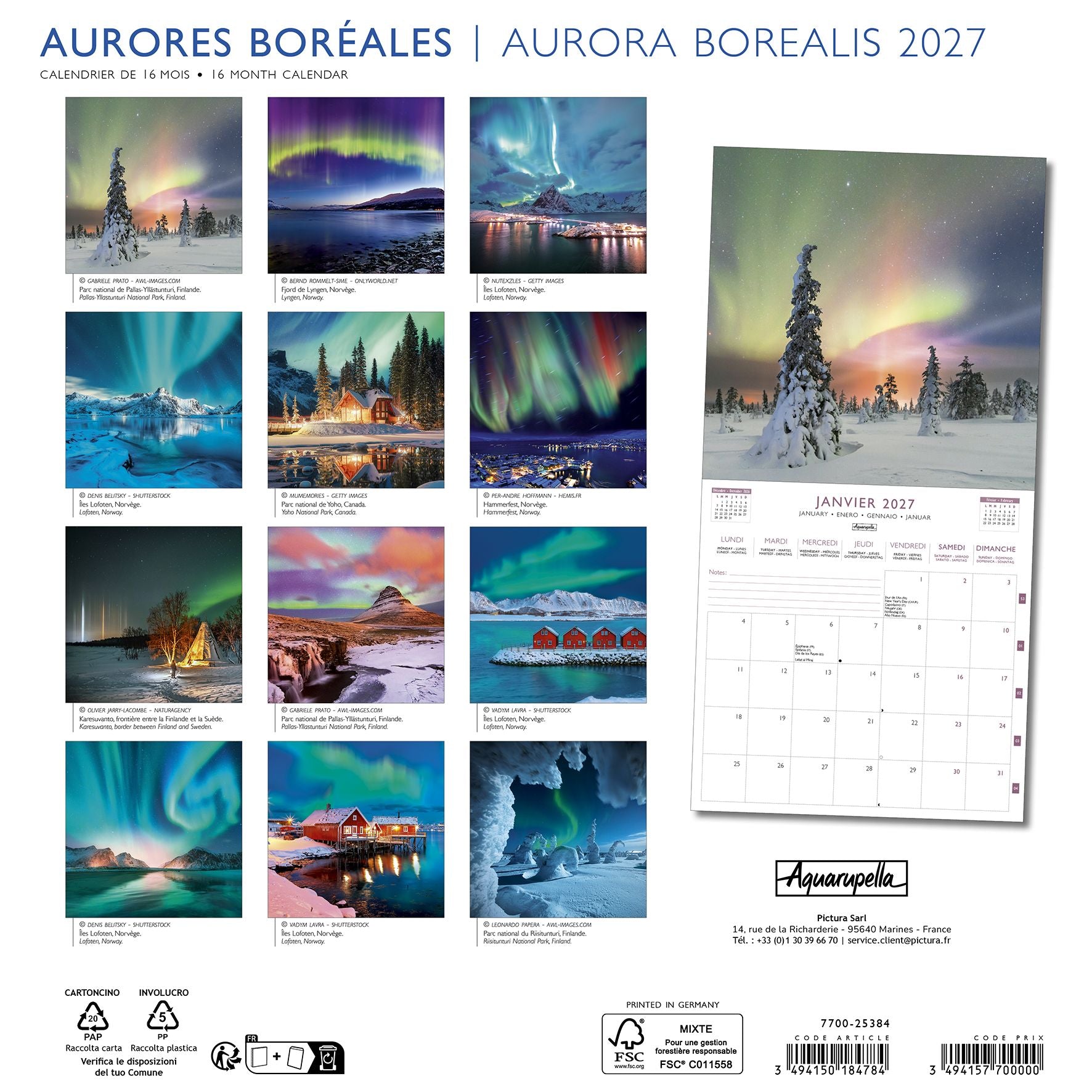 2027 Aurora Borealis - Square Wall Calendar