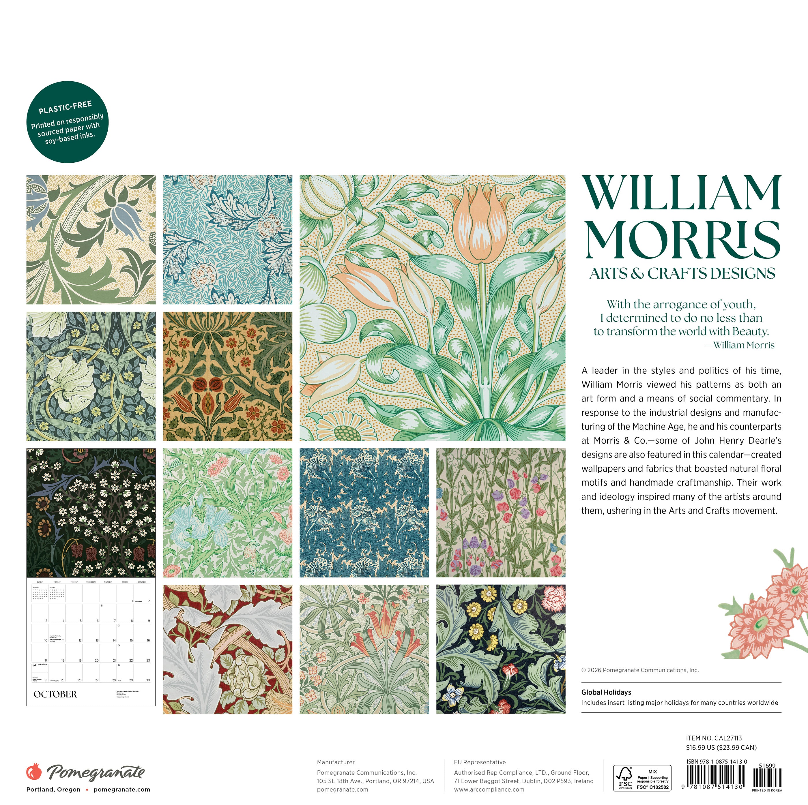 2027 William Morris - Square Wall Calendar